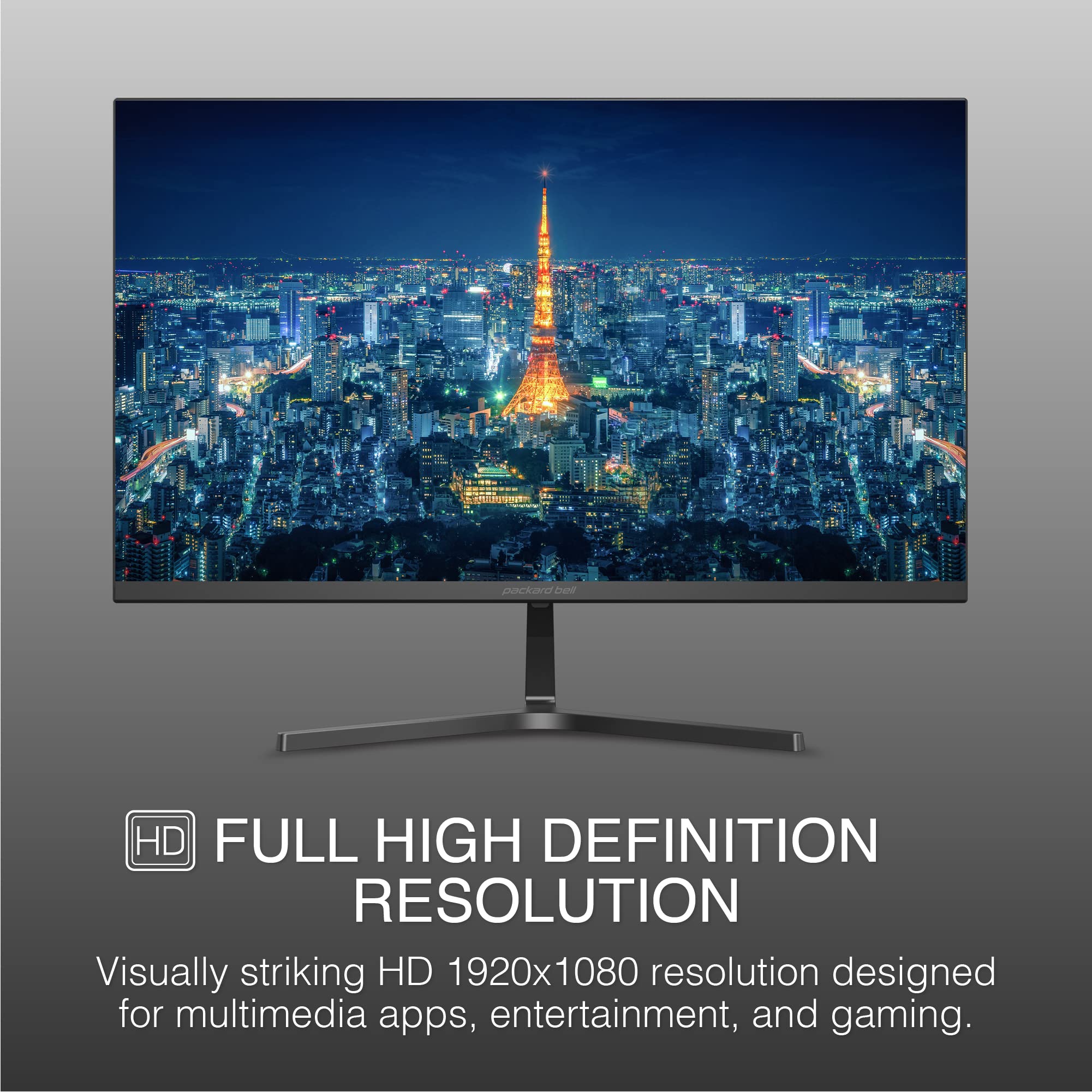Packard Bell 21 Inch Monitor Fhd 1920 X 1080 Computer Monitor, 75 Hertz, 5 Milliseconds, Ultrawide Monitor, Vesa Mount, Tilt Adj