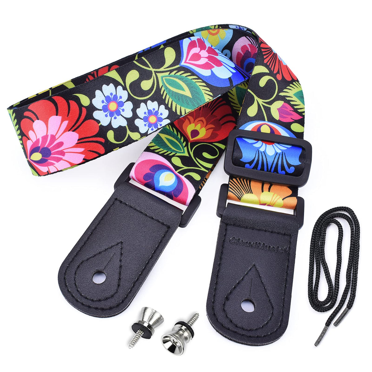 Cloudmusic Tenor Concert Soprano Baritone Ukulele Strap Coloful Floral Pattern Straps With 2 Buttons For Adult Size And Kids Pea