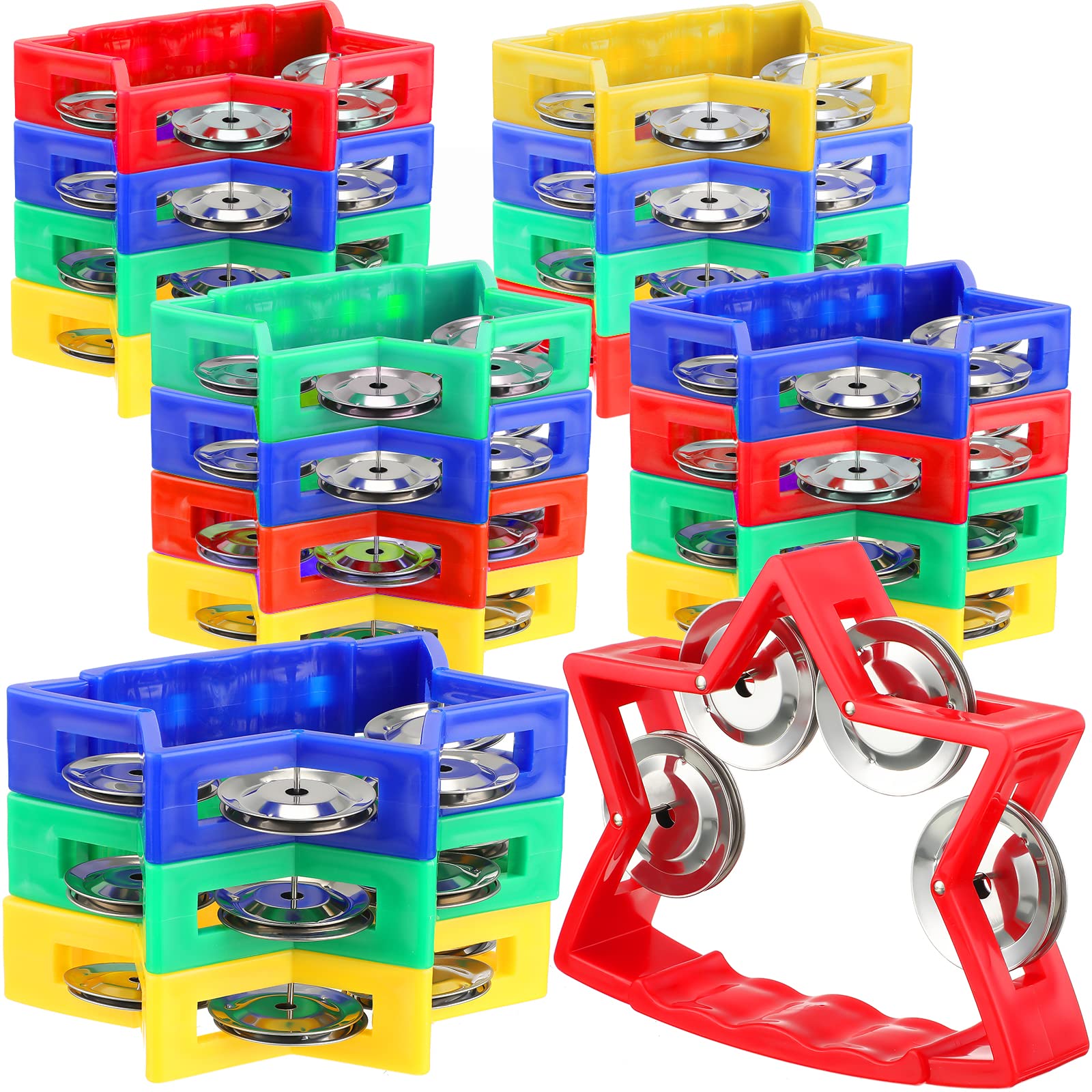 20 Pack Plastic Percussion Tambourine for Kids Noise Makers Tambourine Handheld Musical Percussion Instrument with Jingle Bells 