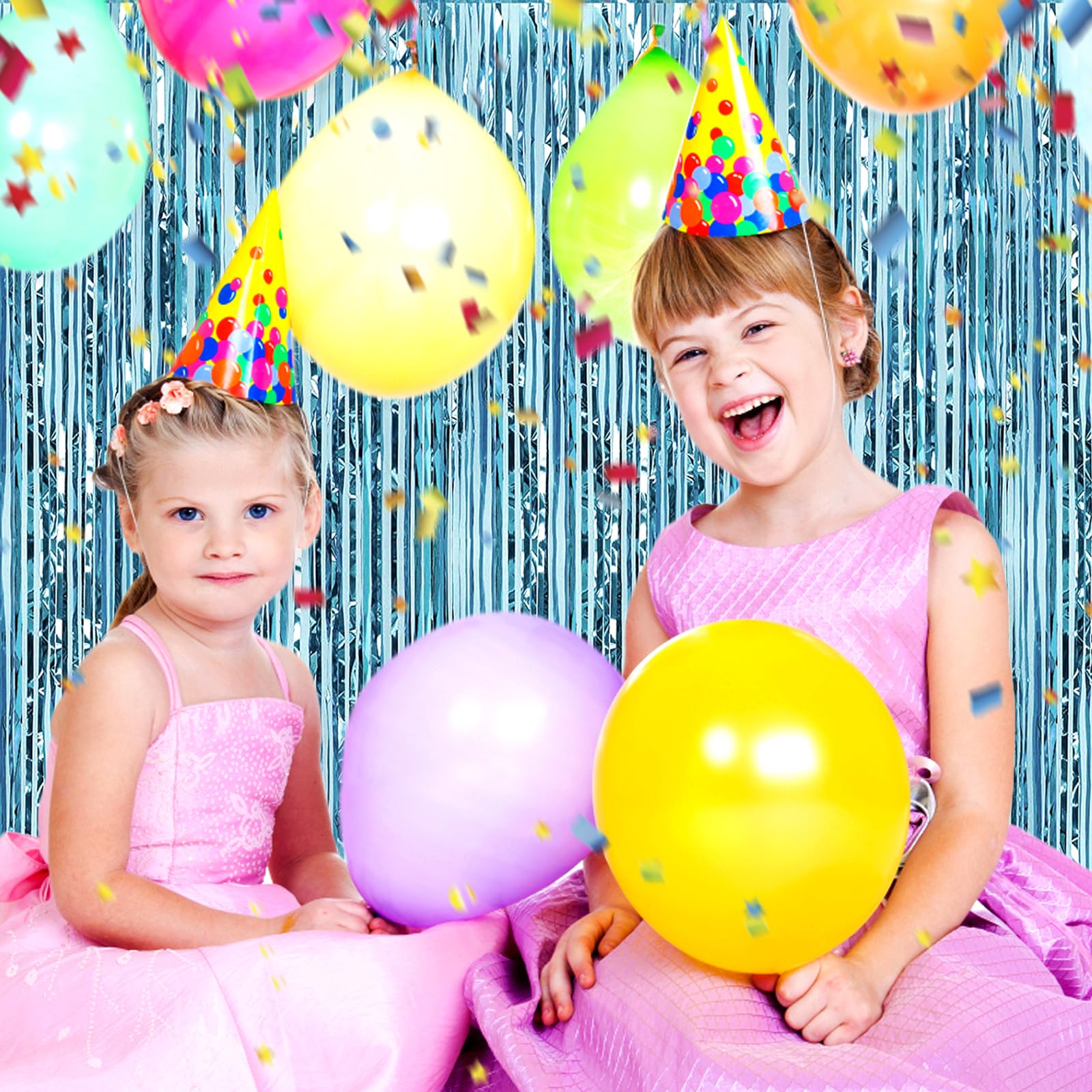 3 Pack Light Blue Foil Fringe Curtain Backdrop, 3.28Ft X 6.6Ft Metallic Tinsel Foil Fringe Streamer Curtains For Photo Booth, Ch