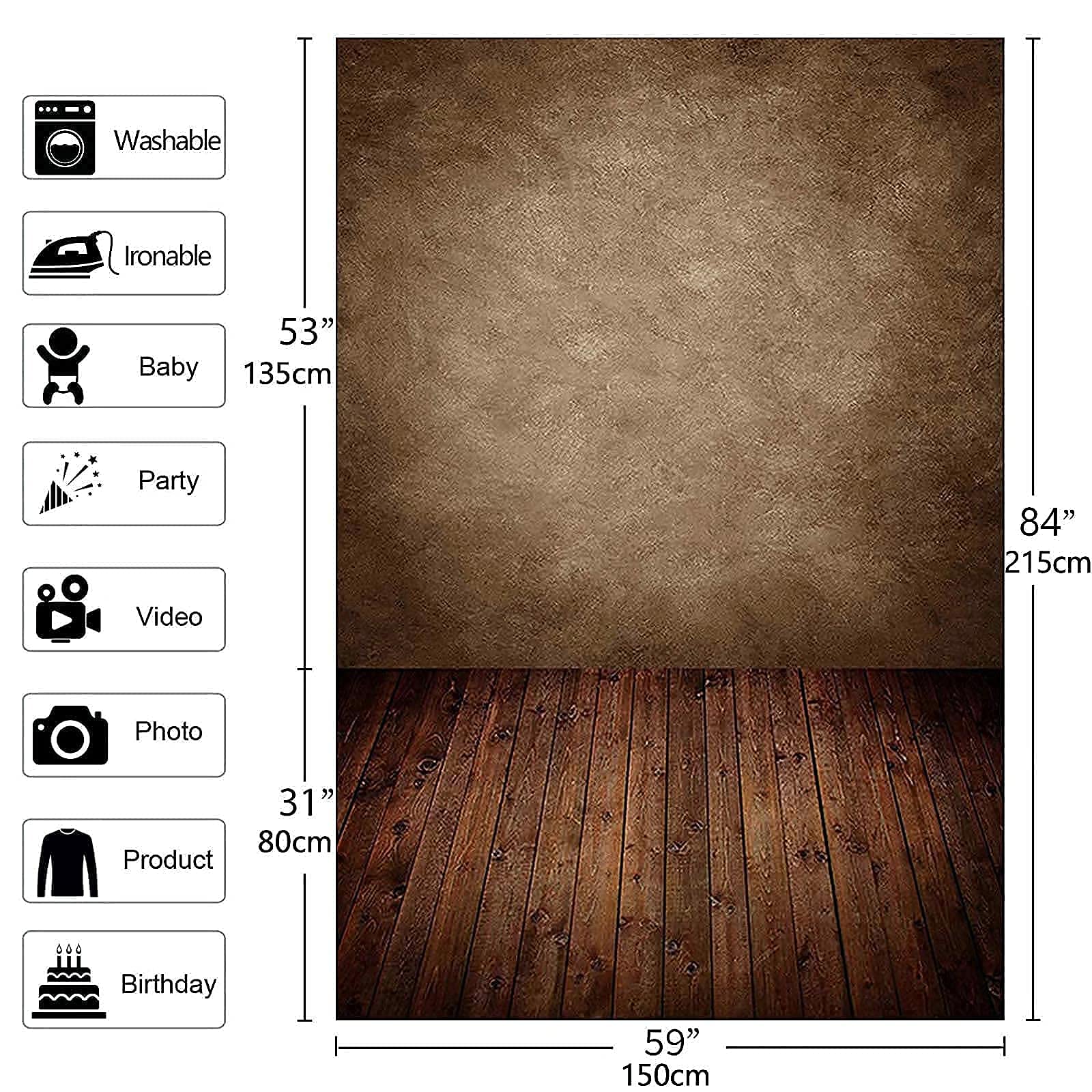 Allenjoy 5X7Ft Soft Fabric Brown Wall With Wooden Floor Photography Backdrop Newborn Baby Photoshoot Abstract Portraits Photo Ba