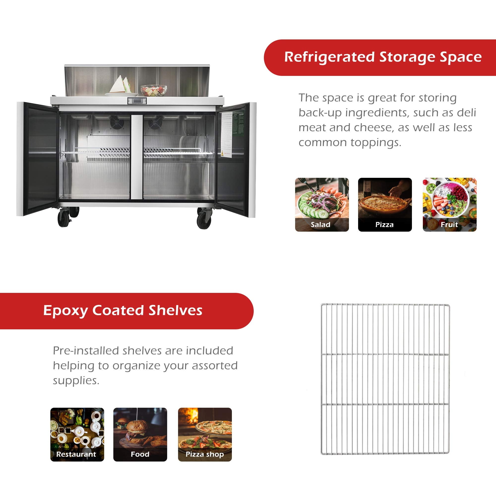 Atosa Msf8302Gr 48'' Sandwich & Salad Prep Table Refrigerator For Restaurant Hotel Deli Cafeteria | 2-Door 2-Shelf, 10'' Cutting