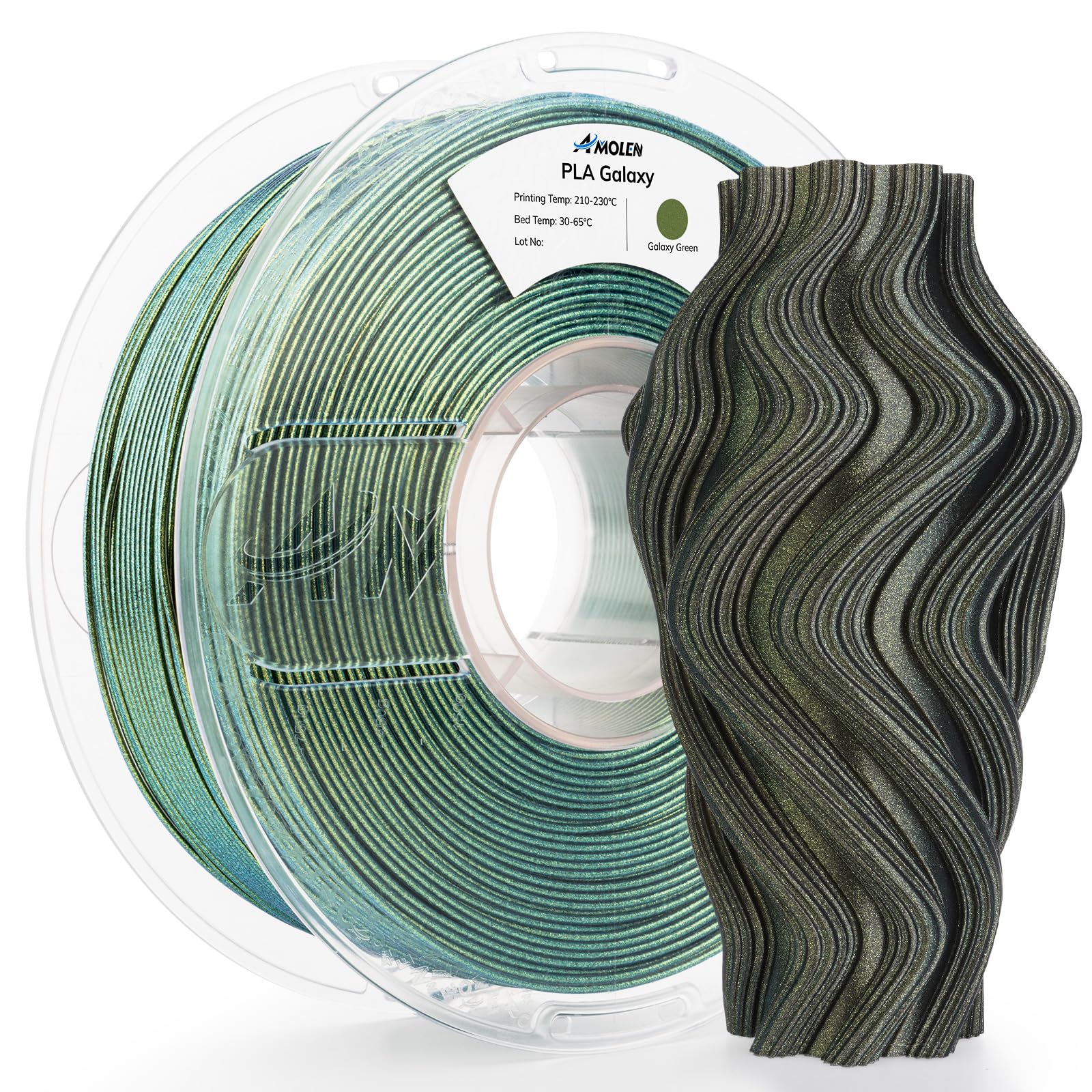 Amolen Pla 3D Printer Filament, Galaxy Green Color Changing With Light Filament 1.75Mm,Shiny Sparkle 3D Printing Filament For Mo