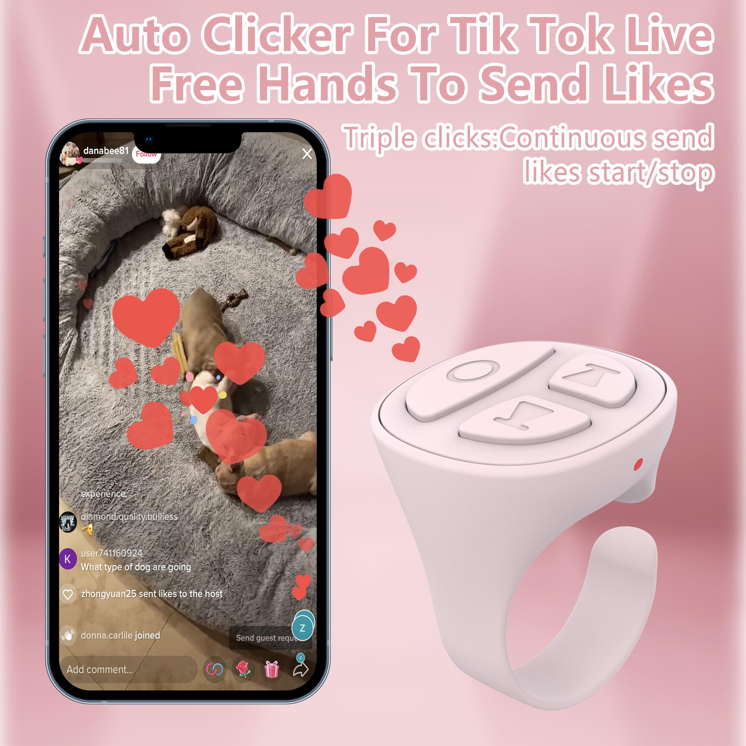 Stdforu Tiktok Scrolling Ring, Bluetooth Camera Remote Control, Scrolling Ring For Iphone,Tik Tok, Ipad, Android (Baby Pink)