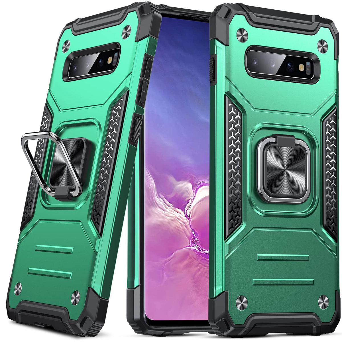 Anqrp Galaxy S10 Plus Case, Military Grade Protective Phone Case Cover With Enhanced Metal Ring Kickstand Support Magnet Mount]
