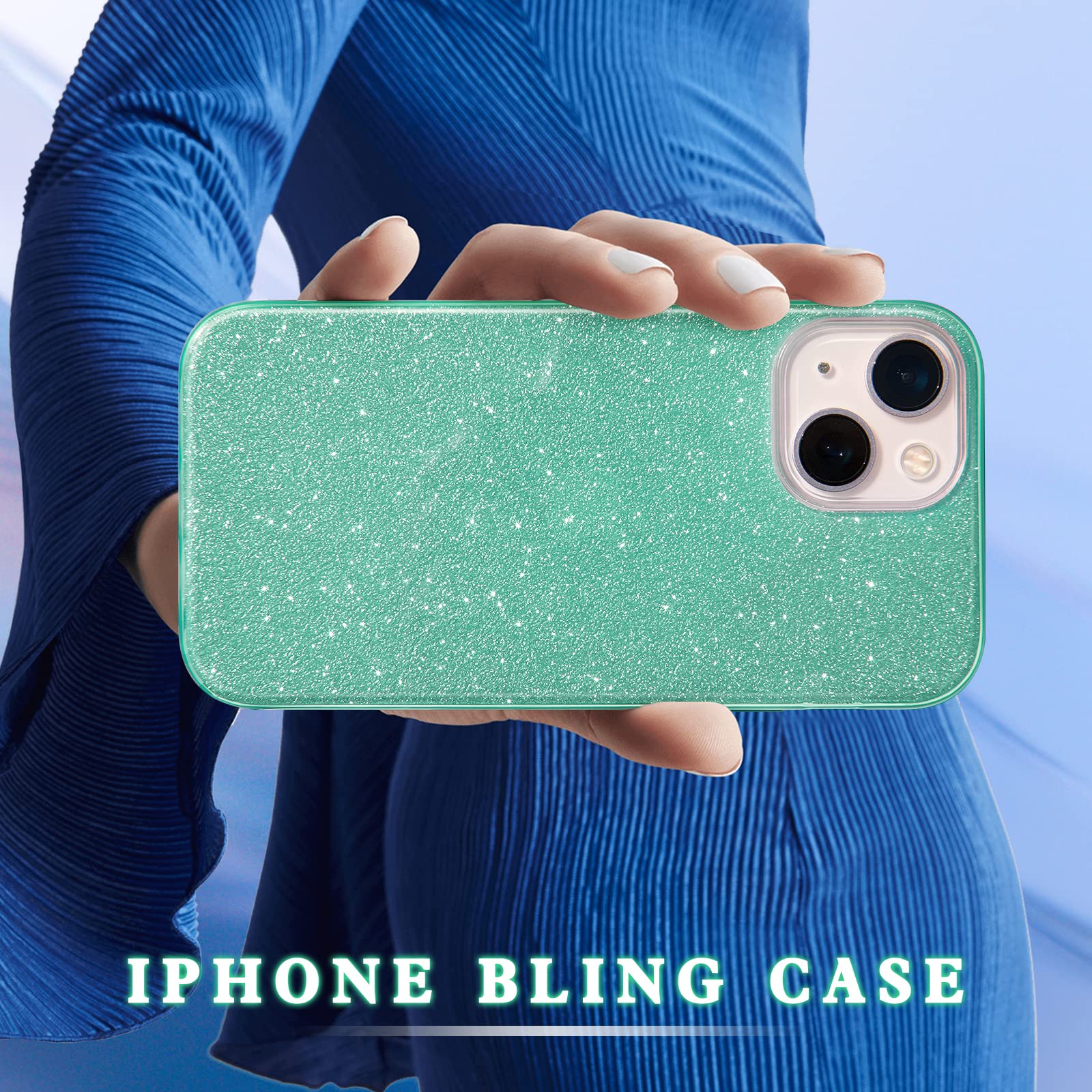 Mateprox Compatible With Iphone 14 Case Bling Sparkle Cute Girls Women Protective Cases Cover For Iphone 14 6.1'' 2022 (Green)