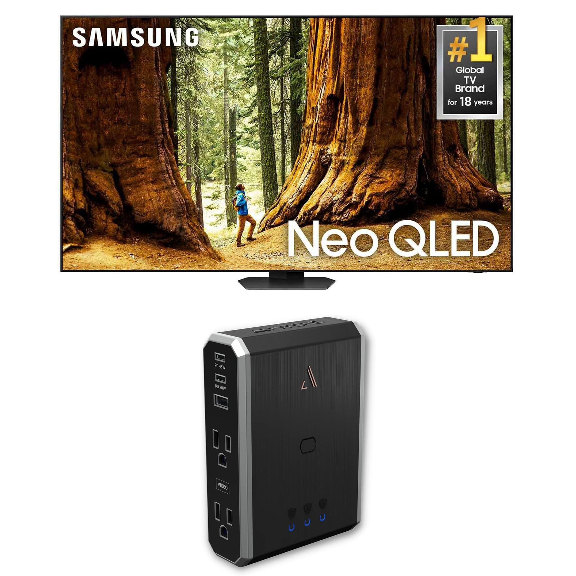 SAMSUNG QN98QN90DAFXZA 98 Inch Neo QLED TV with 4K AI Upscaling and an Austere 7S-PS4-US1 4-Outlet Power with Omniport USB (2024