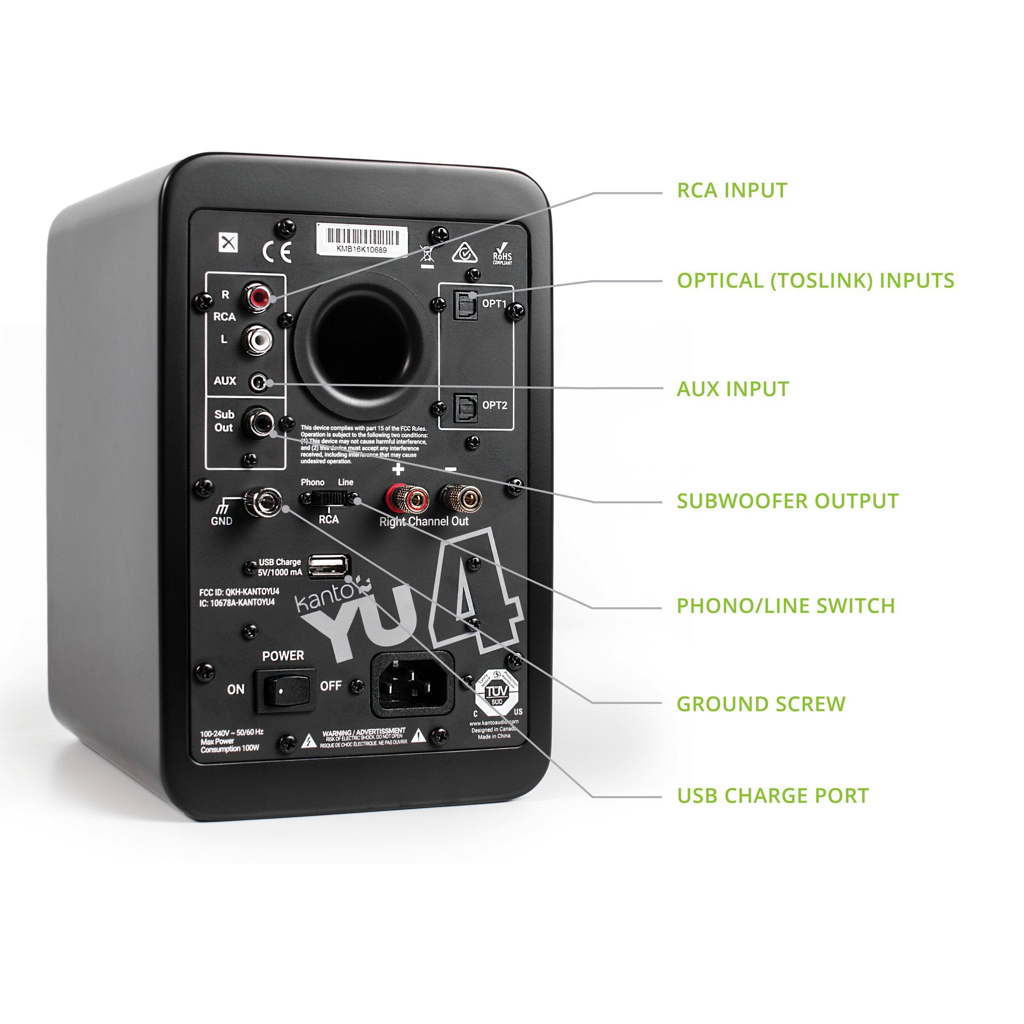 Kanto Yu4Mb Powered Speakers With Bluetooth And Built In Phono Preamp | Auto Standby And Startup | Remote Included | 140W Peak P