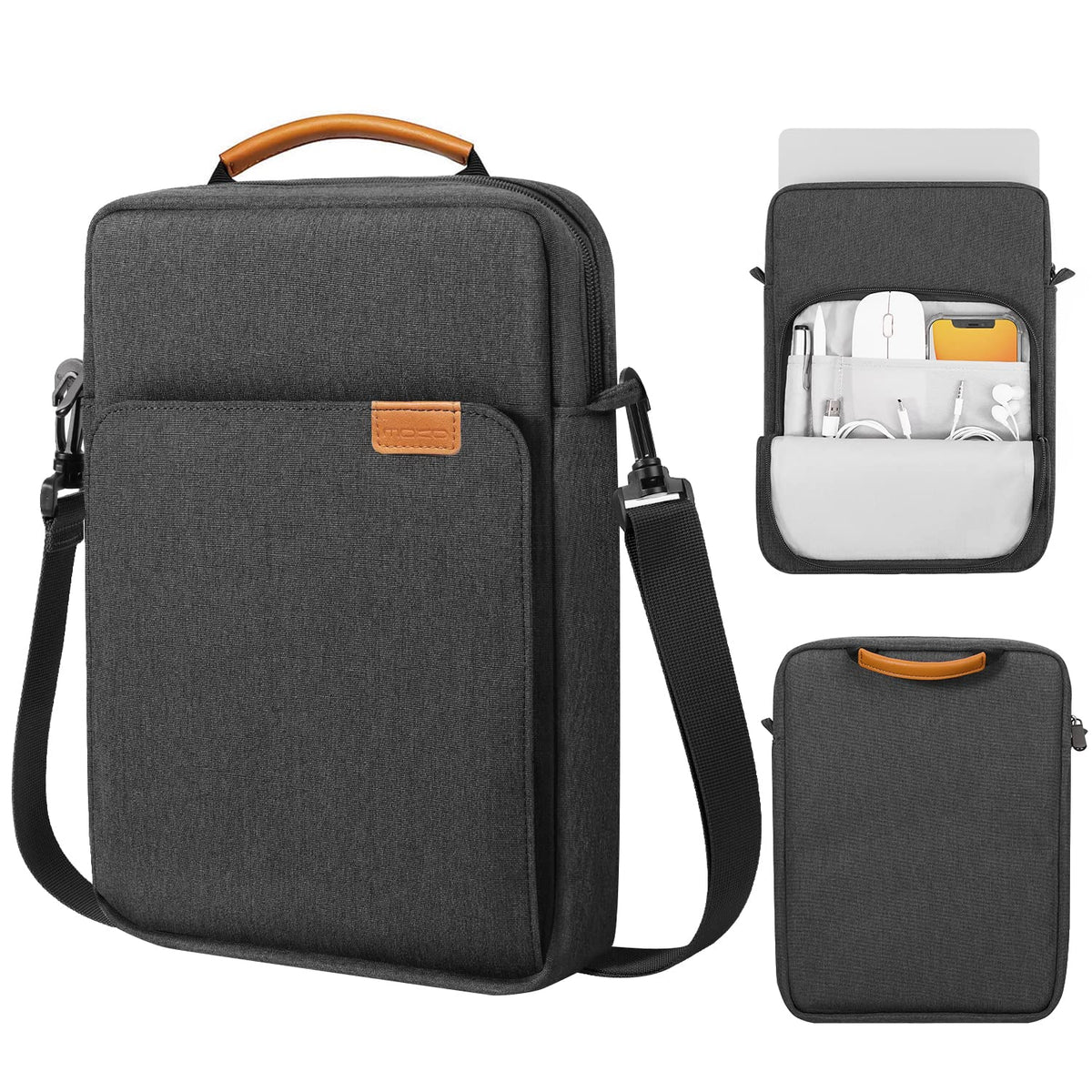 MoKo 13.3-14 Inch Laptop Sleeve Bag Fits MacBook Pro M3/M2 14' 2023, MacBook Pro 13' M2, New MacBook Air 13.6' M3/M2 2024/2022,Tab S8 Ultra 14.6',Handle Carrying Case with Shoulder Strap, Black & Gray