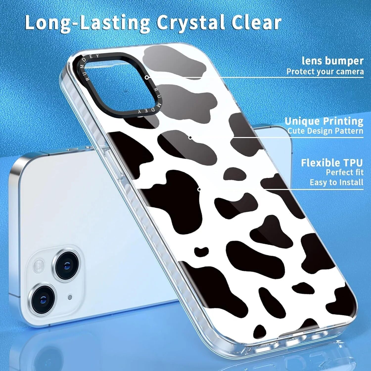 Rumdey 2 Pack Cute Pattern For Iphone 14 Plus 6.7'' Phone Case, Cow Print Aesthetic Design Clear Cases Soft Silicone Slim Tpu Sh