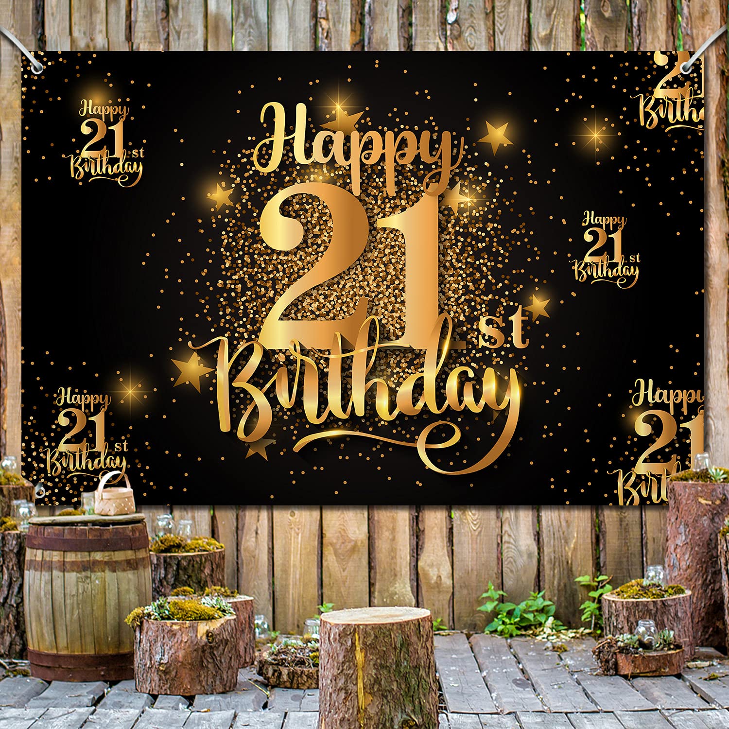 Happy 21St Birthday Backdrop Banner Step And Repeat 21 Years Old Background Decorations Black Gold For Women Men Her Him Photogr