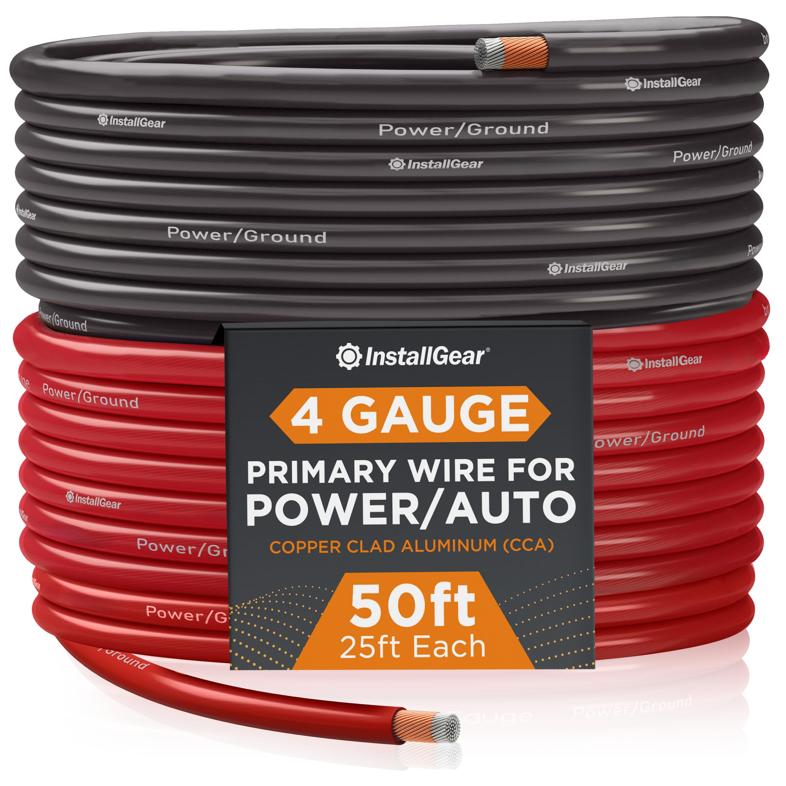InstallGear 4 Gauge Wire  50 feet 4 AWG Battery Cable  Copper Clad Aluminum (CCA) Wire for Car Audio, Amplifier Power, 4 Gauge