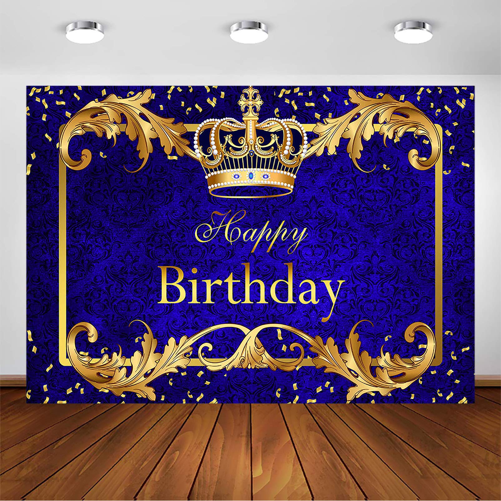 Avezano Prince Birthday Party Backdrop For Boy'S Royal Blue And Gold King Crown Party Decoration Photography Background Royal Li