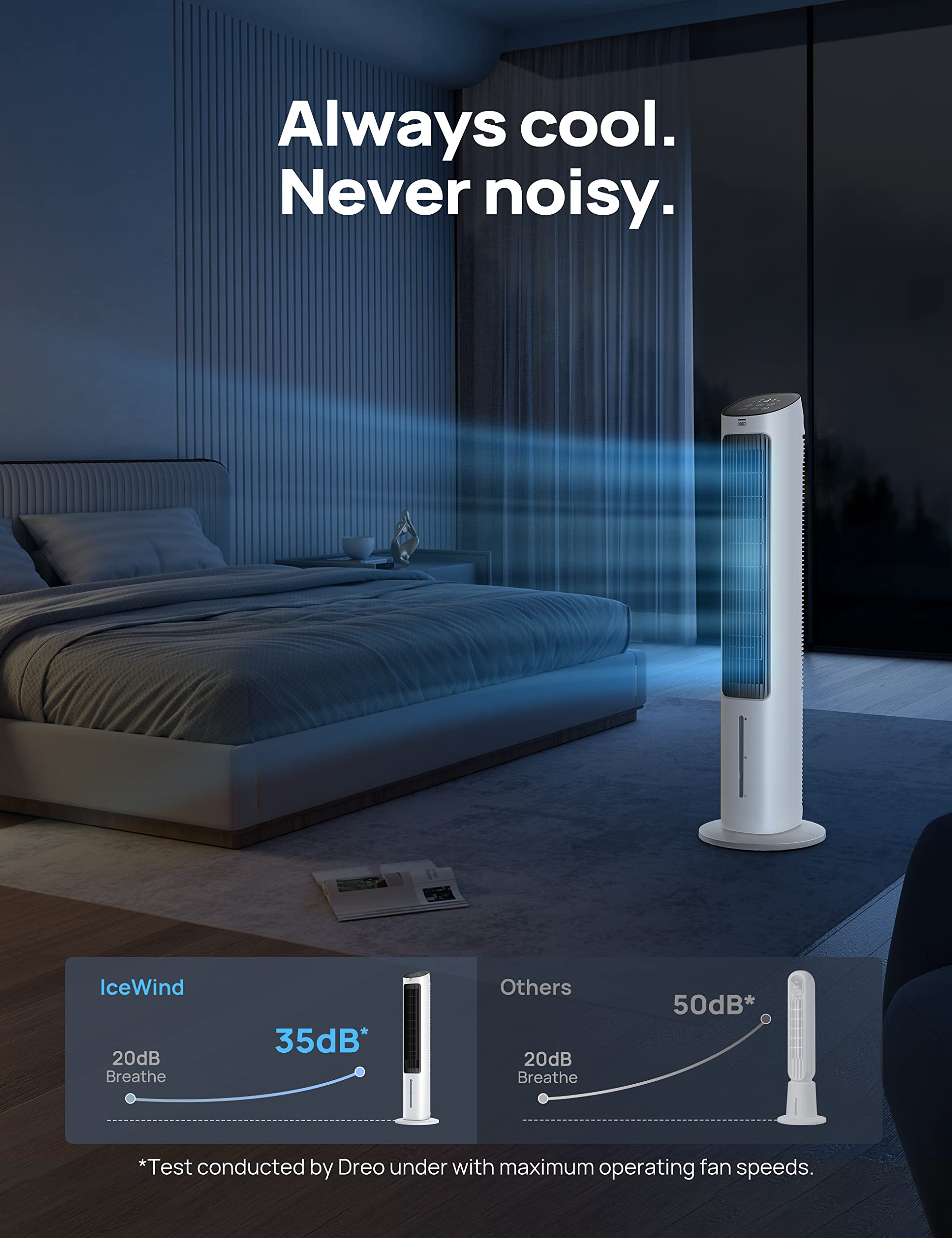 Dreo Evaporative Air Cooler, 40 Oscillating Fan, 4 Speeds, Remote Control, Ice Packs, 7H Timer, White, Ideal for Bedroom