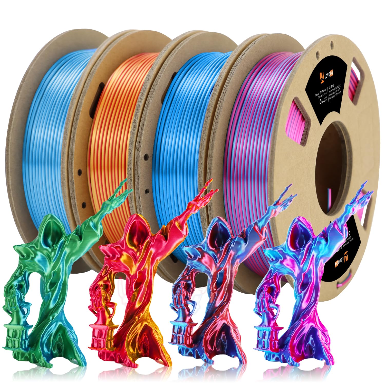 Lovoon 3D Pla Filament 1.75Mm Bundle Sparkle Glitter, Burnt Titanium 3D Printer Filament, Sparkle In Sunlight Filament, Subtle G