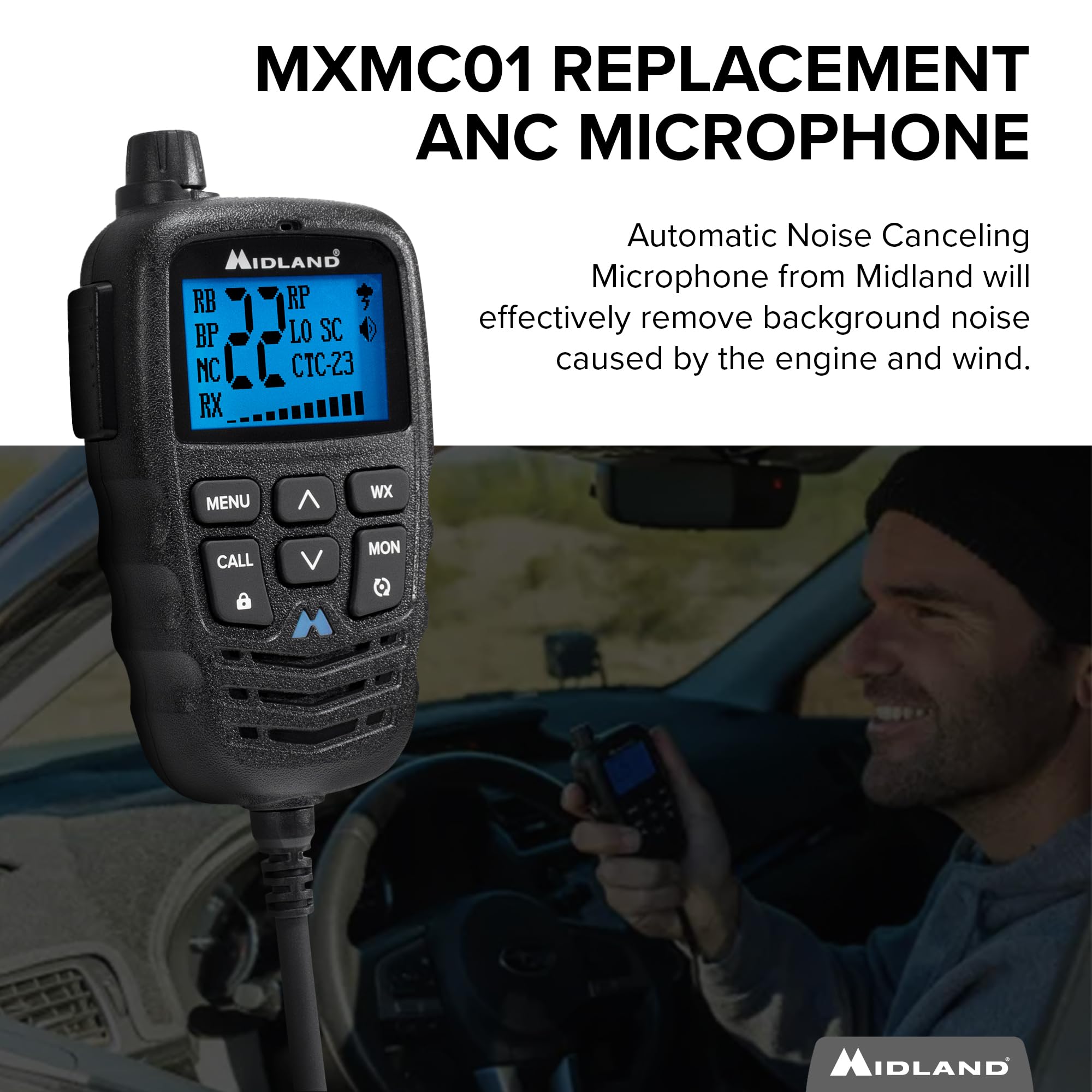 Midland � Mxmc01 | Replacement Microphone For Mxt275 & Mxt575 � Anc Automatic Noise Canceling Electronic Microphone � Off Roading Loud And Open Air Vehicle   Gmrs Farming Overlanding