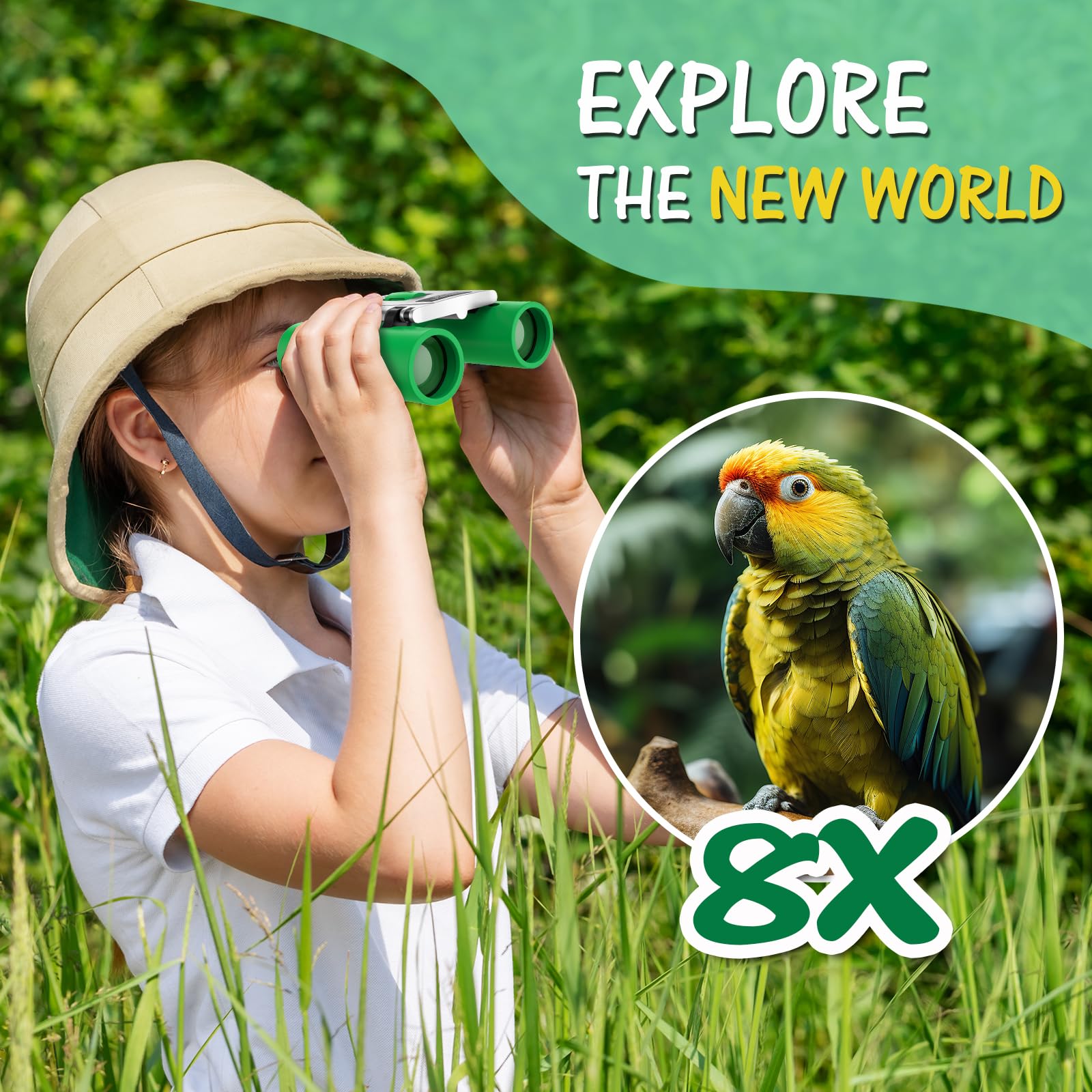 Uscamel Binoculars Kids And Adults, 8  21 Small Binocular, Waterproof Compact Binocular For Outdoor Use (Green)
