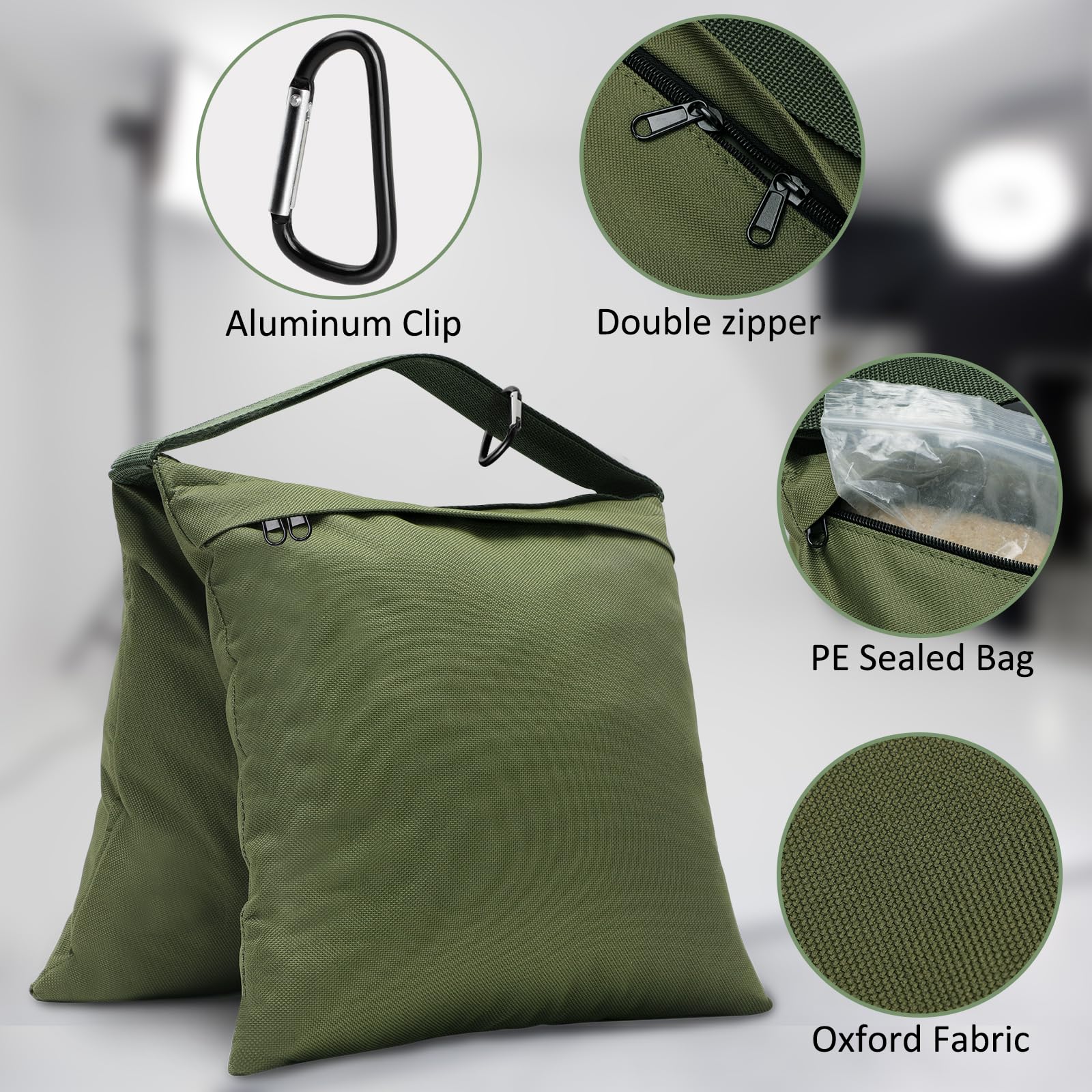 Aimosen 4 Packs Sandbags Military Green Weight Bags For Light Stand, Heavy Duty Saddlebags For Photography Backdrop Stand, Photo