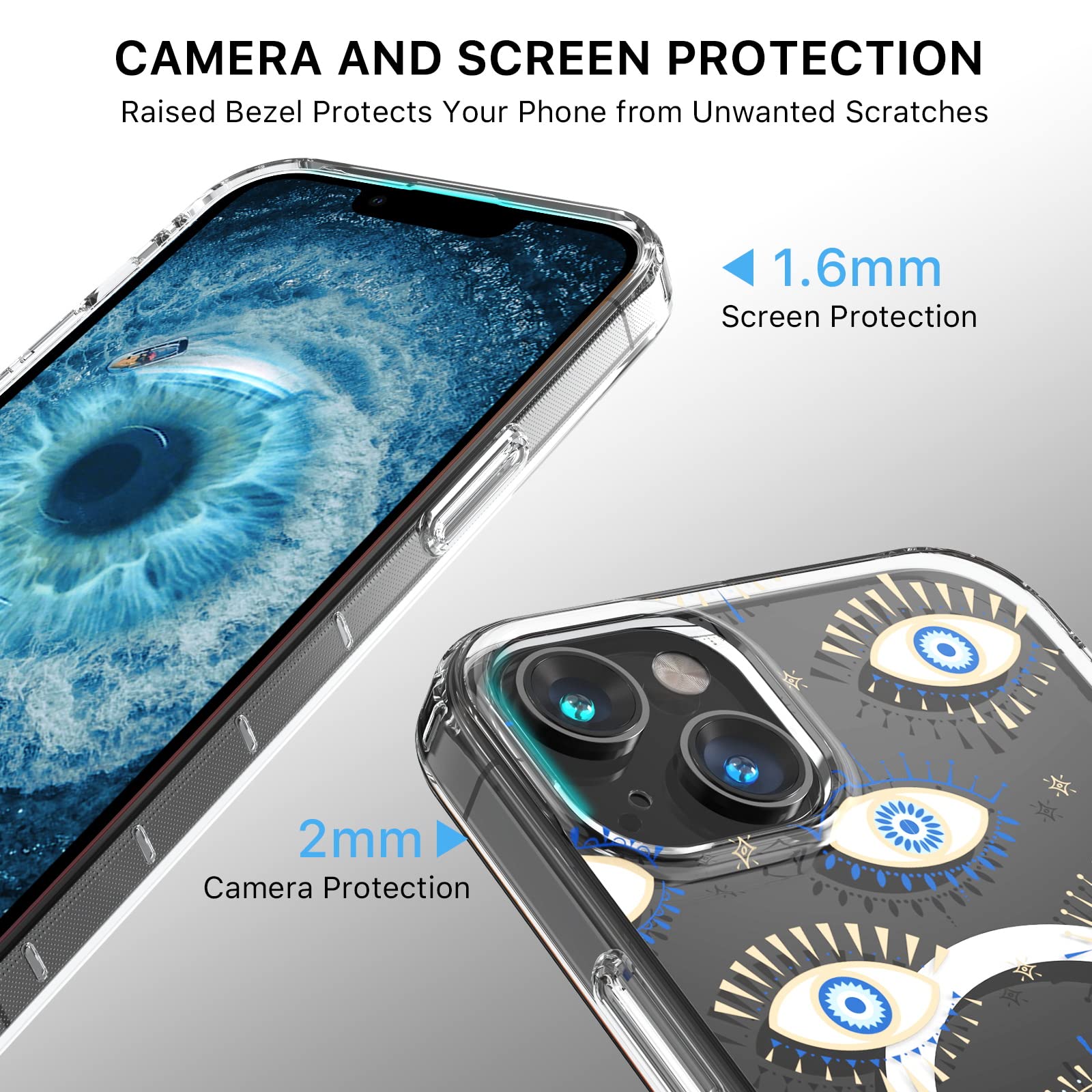M MYBAT PRO Magnetic Clear Phone Case for iPhone 14 Plus 6.7 inch MagSafe Compatible TPU Evil Eye