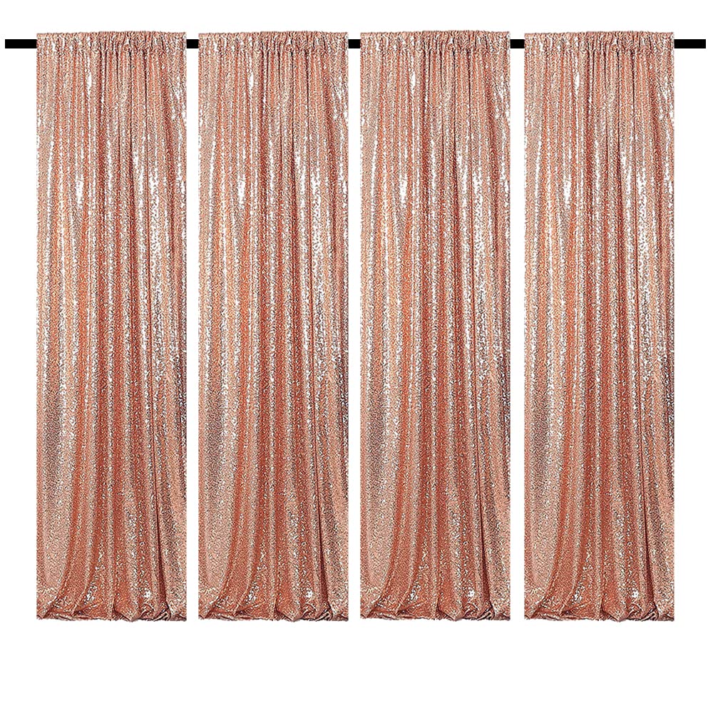 Tcbesto Rose Gold Sequin Backdrop Curtains Glitter Drapes 2Ftx8Ft 4 Panels For Wedding Birthday Party Decorations Bridal Baby Sh