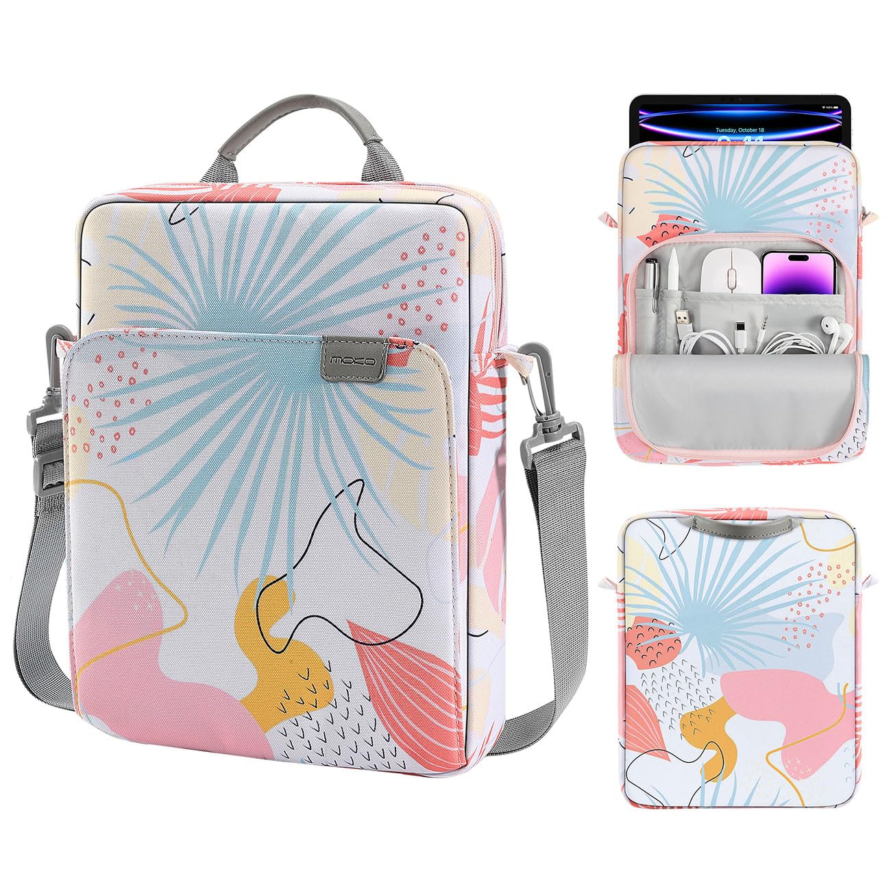 MoKo 9 11 Inch Tablet Sleeve Bag Handle Carrying Case with Shoulder Strap Fits New 11 inch iPad Pro M4/iPad Air M2, iPad 10th 10.9, iPad 9/8/7th 10.2, iPad Air 5/4th 10.9, Tab S8/S9 11, Tropical Leaf