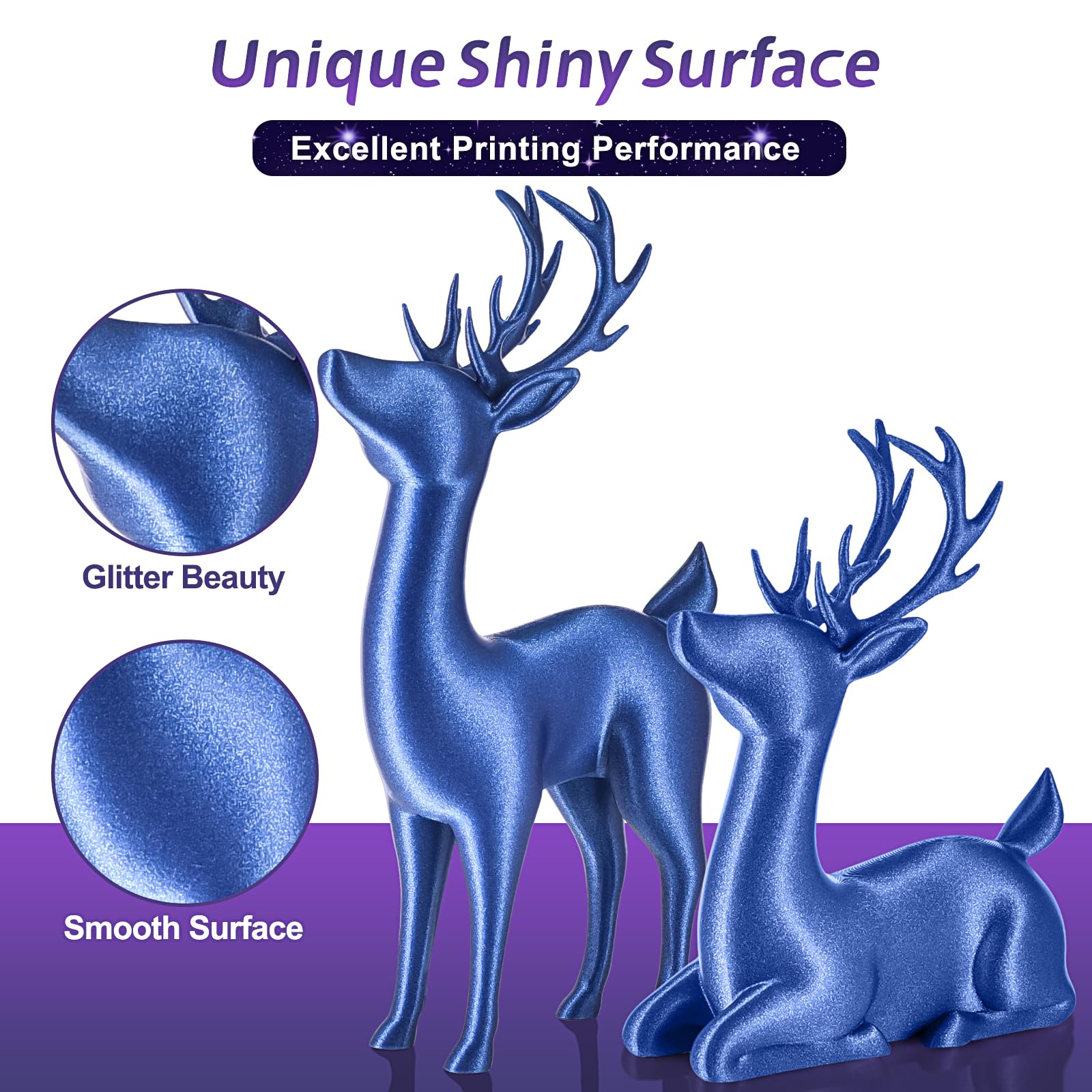 Eryone Sparkly Glitter Shining Pla Filament For 3D Printer, 1.75Mm, Tolerance: 0.03Mm, 1Kg(2.2Lbs)/Spool, Blue