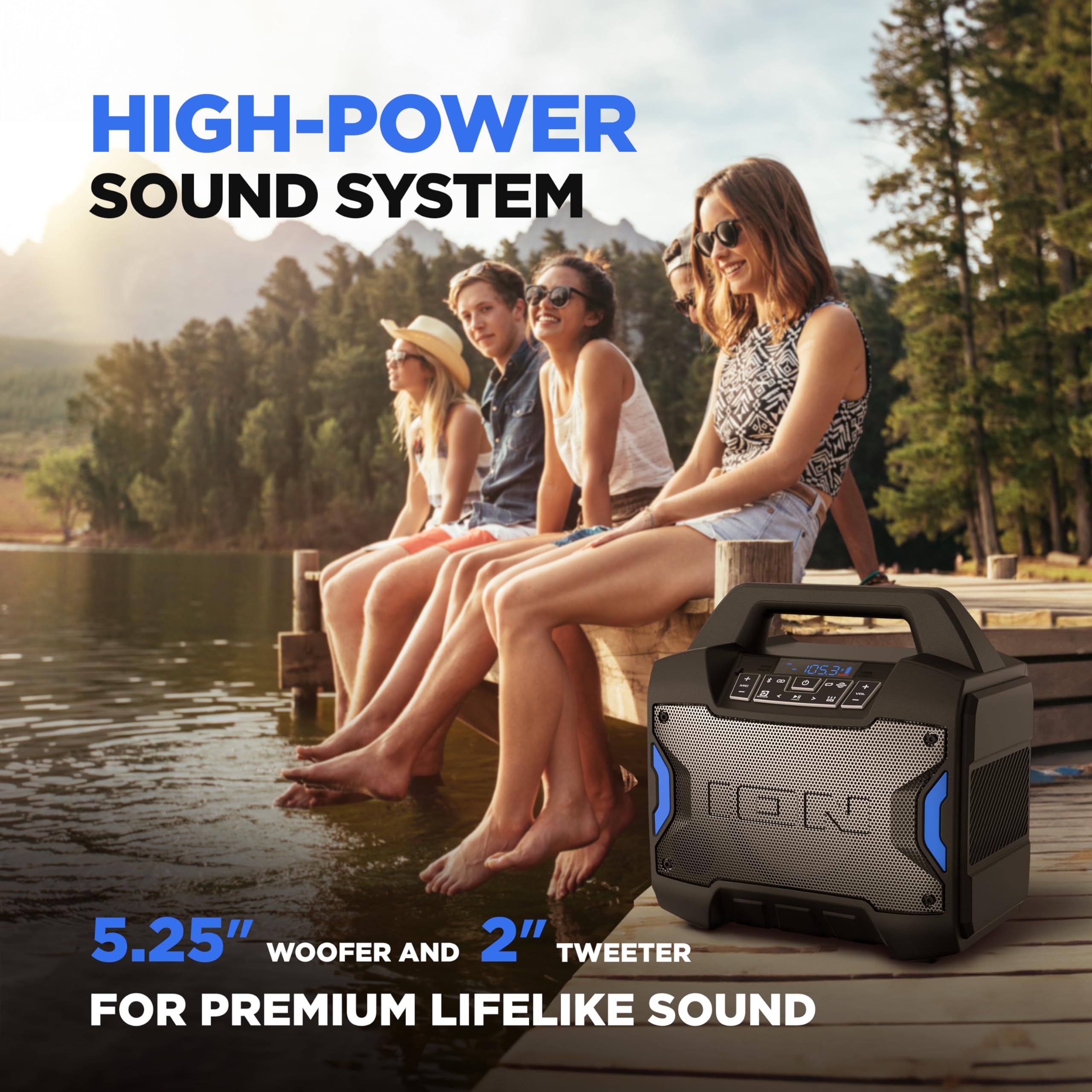 Ion Tailgater Boom - Outdoor Portable Bluetooth Speaker With Mic In, Fm Radio, Usb Port, Battery, Ipx5 Water-Resistant, Wireless