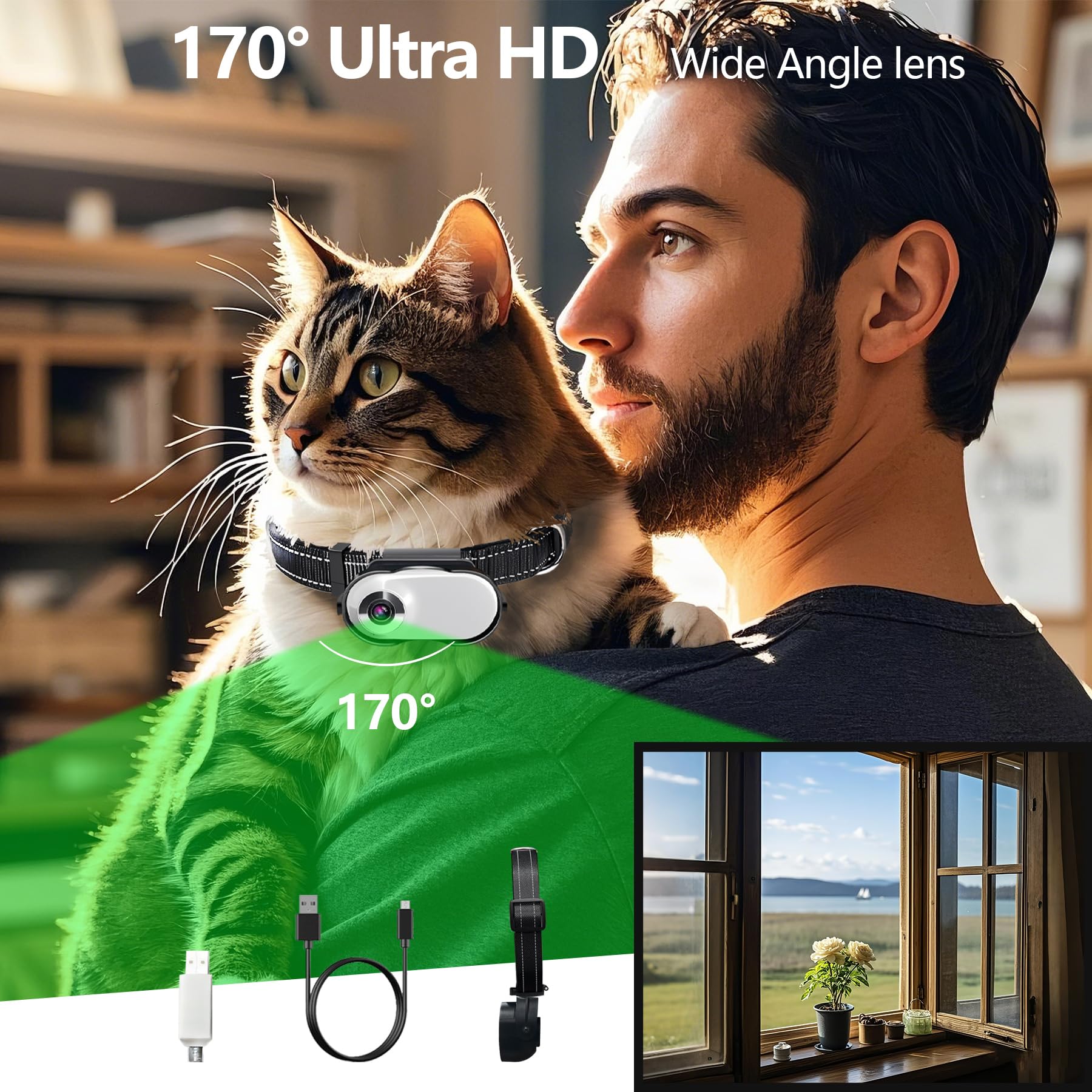 Tefire Cat Camera Collar Hd 1080P With Video Record Wireless Mini Sport Cam,Small Action Cameras,Body Camera For Pet Supplies/No