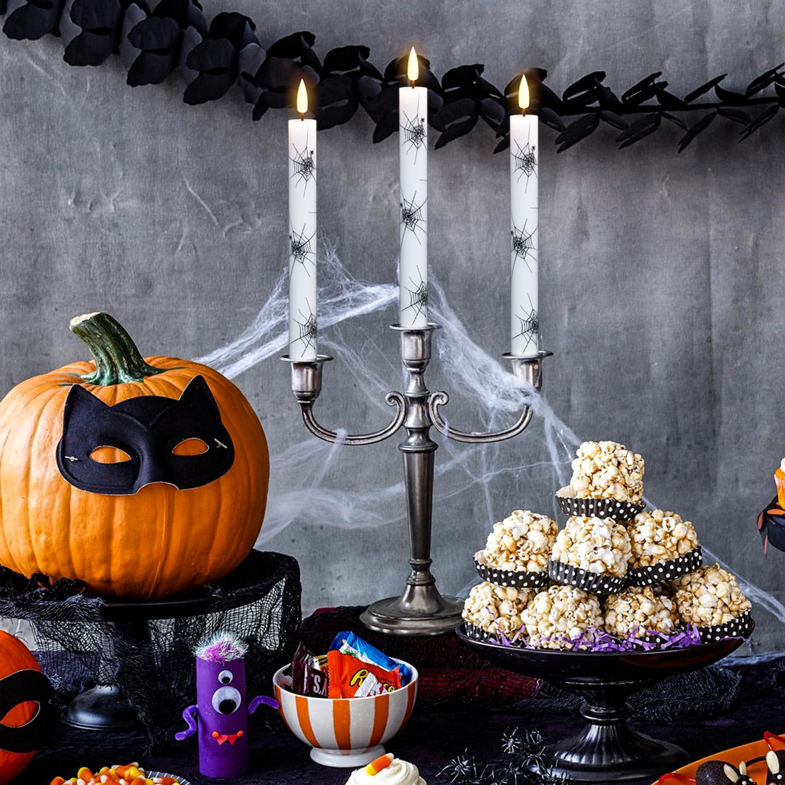 Genswin Real Wax Flameless Taper Candles, 4 Pack Halloween Led Taper Candles Battery Operated With Remote Timer, Flameless Candl