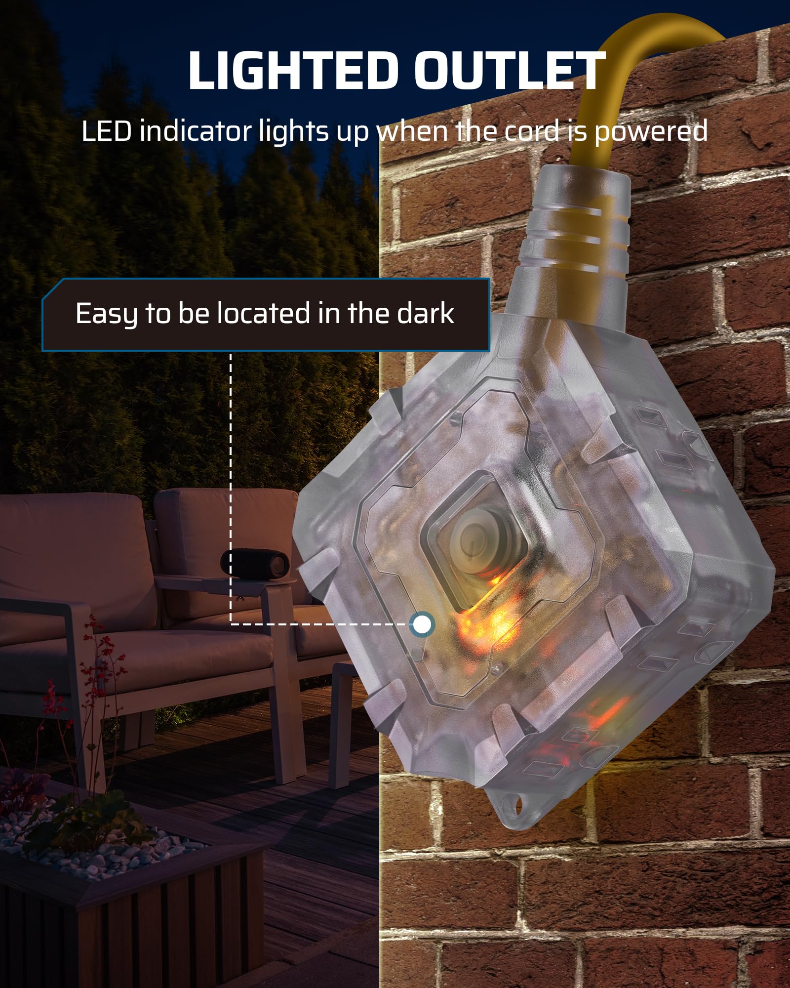 Dewenwils 25Ft Outdoor Heavy Duty Extension Cord, 14 Awg Sjtw Power Cord With Dust Proof & Waterproof Switch, 6 Outlets Transpar