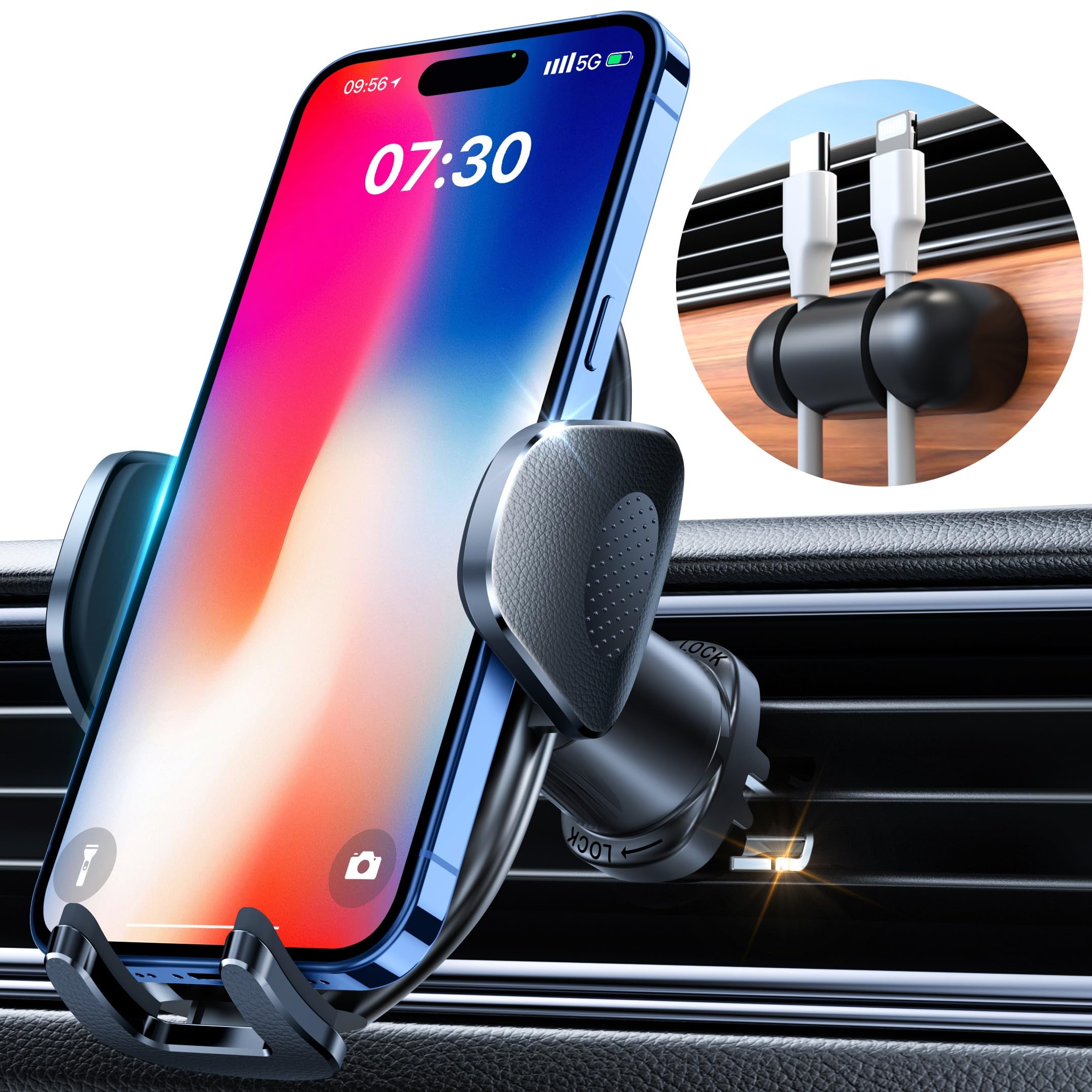 Car Phone Holder [2024 Upgraded Metal Hook Clip], Phone Holders For Your Car [No Fear Of Bumps] Car Vent Phone Mount Widely Compatible With Iphone 15 14 13 Samsung Android And All Smartphones, Black