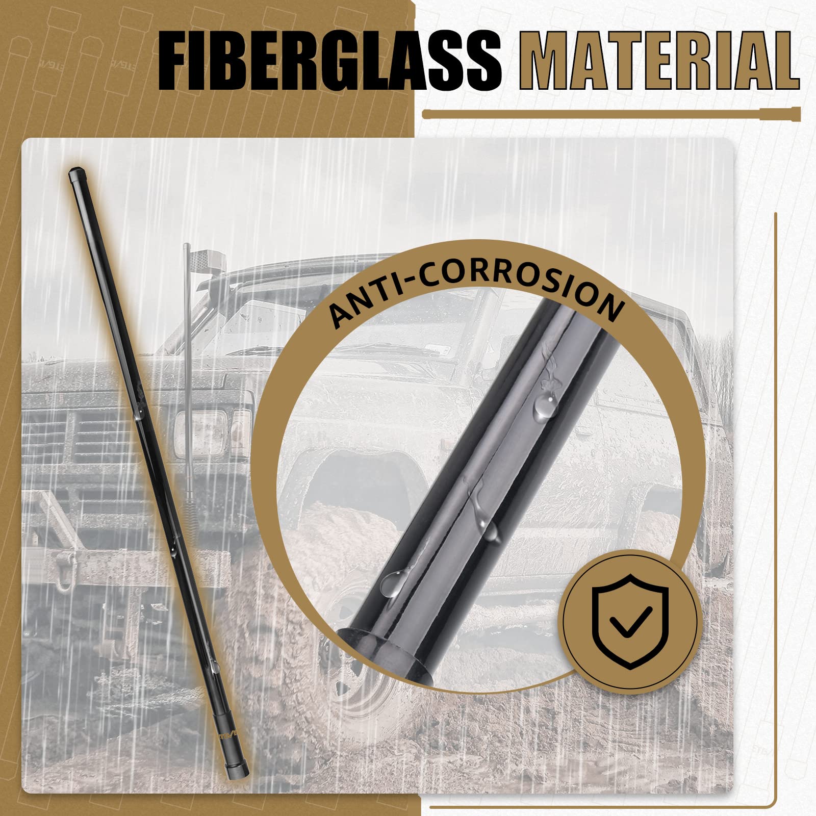 Retevis Gmrs Mobile Antenna, Heavy Duty Fiberglass Gmrs Antenna, 6.5Db 462 467Mhz,Mount Bracket,Spring Base With 16Ft Rg 58U Coa