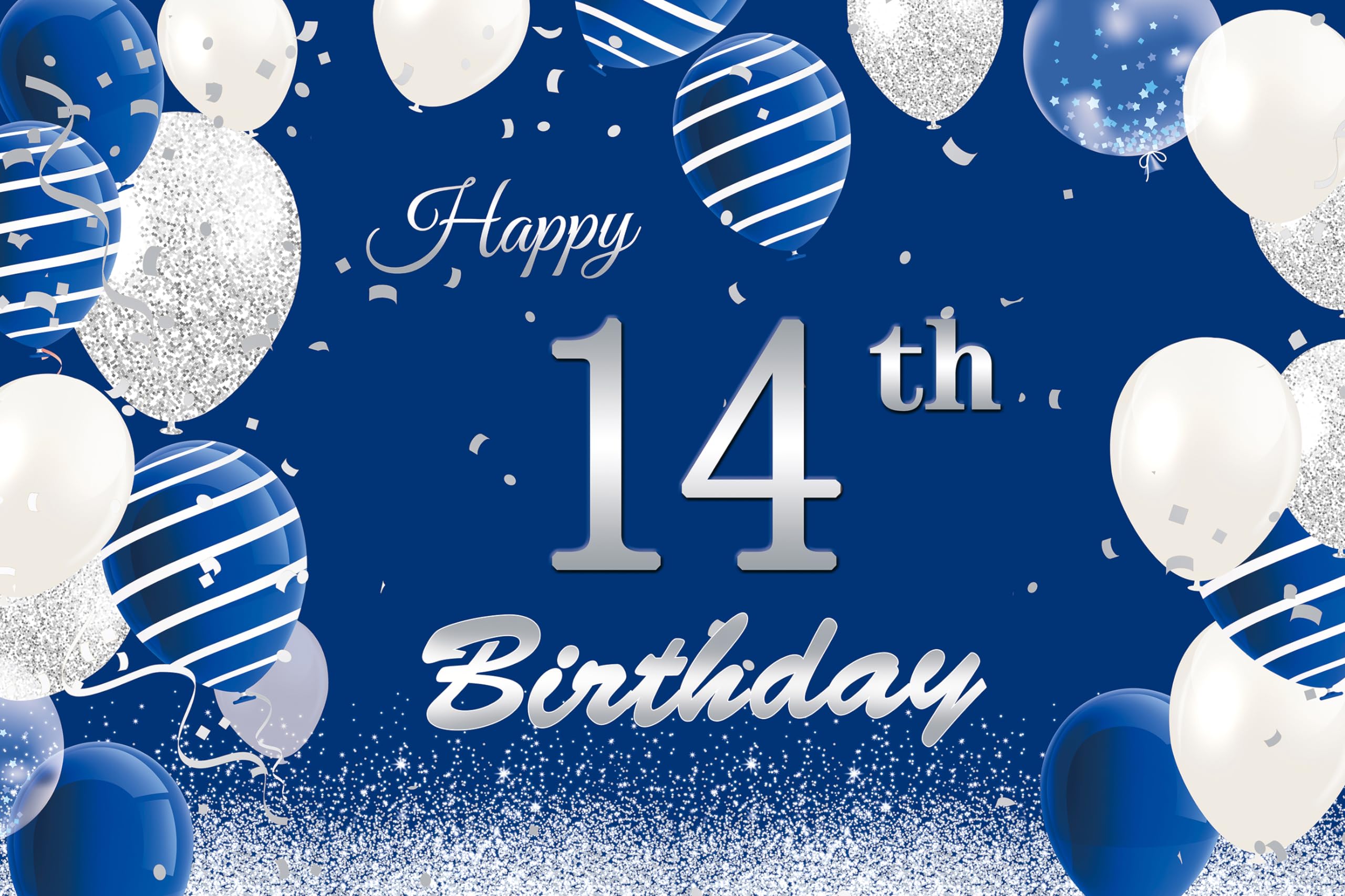 JumDaQQ 14th Birthday Decorations for Boys, Happy 14th Birthday Banner Photography Background Blue Silver, 14th Birthday Backdro
