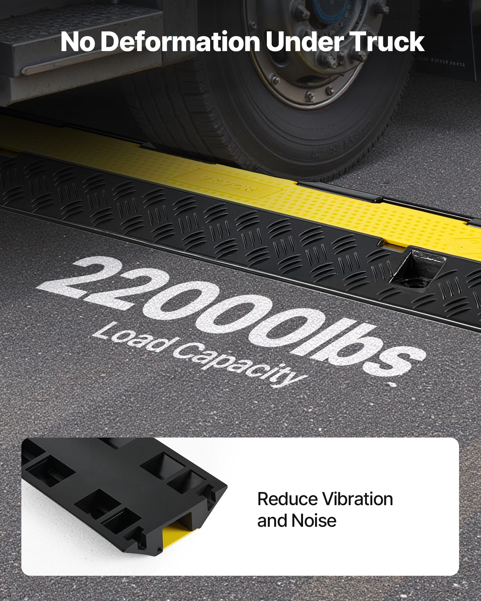Vevor Cable Protector Ramp, 2 Channel Rubber Cord Hose Wire Cover, 1.3 X 1.2 In Channel Size, 39.57 Traffic Driveway Speed Bum