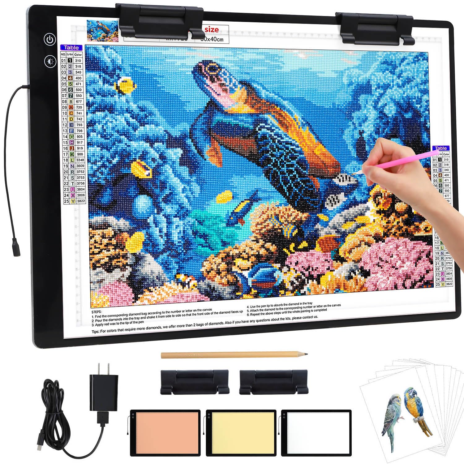 Zocelight Rechargeable A2 Light pad for Diamond Painting,A2 Light Board with 5200mAh Battery,6 Levels Dimming/3 Color temperatur