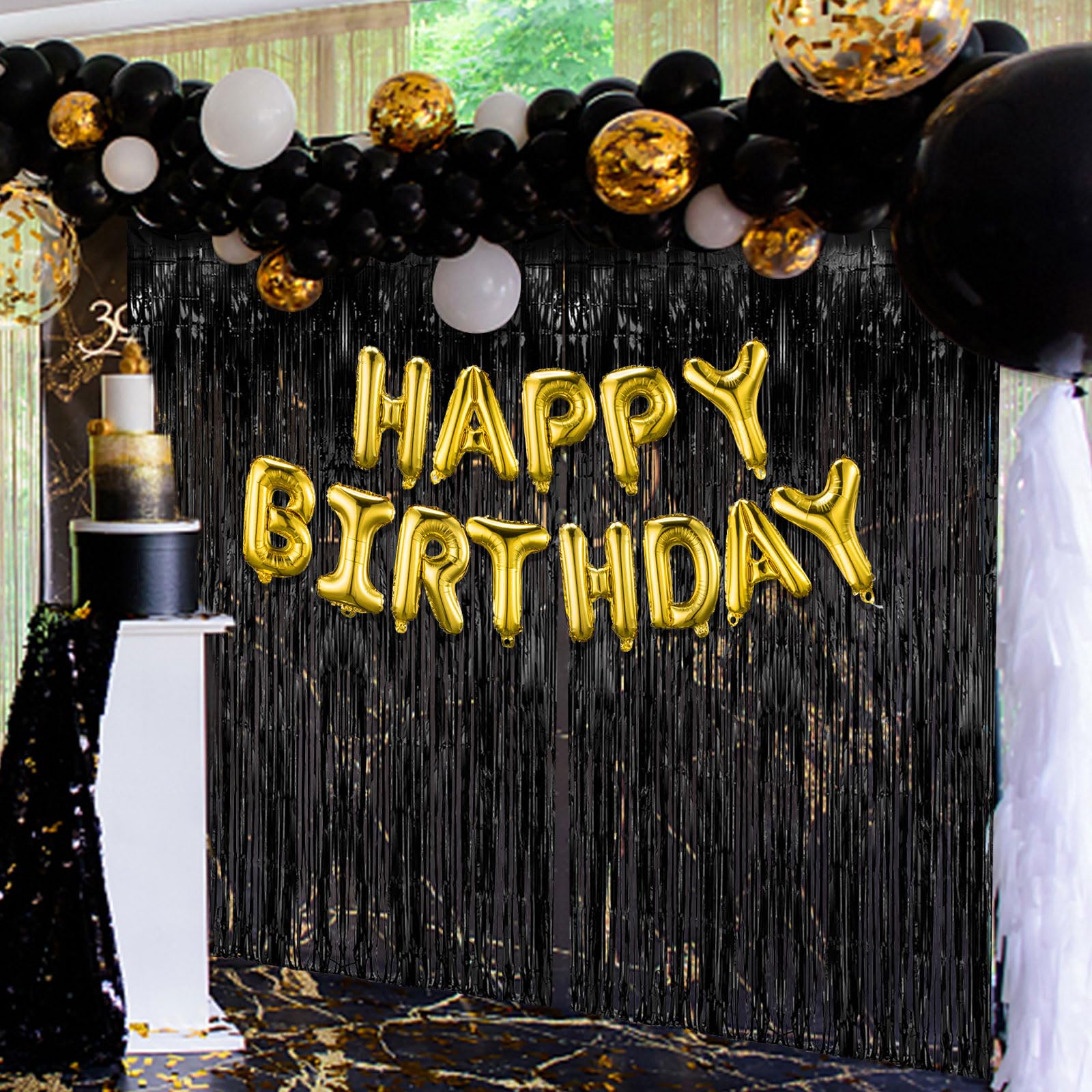 20 Pack Black Party Streamers Backdrop Tinsel Foil Fringe Curtains Halloween Party Decorations Birthday Wednesday Twilight Party