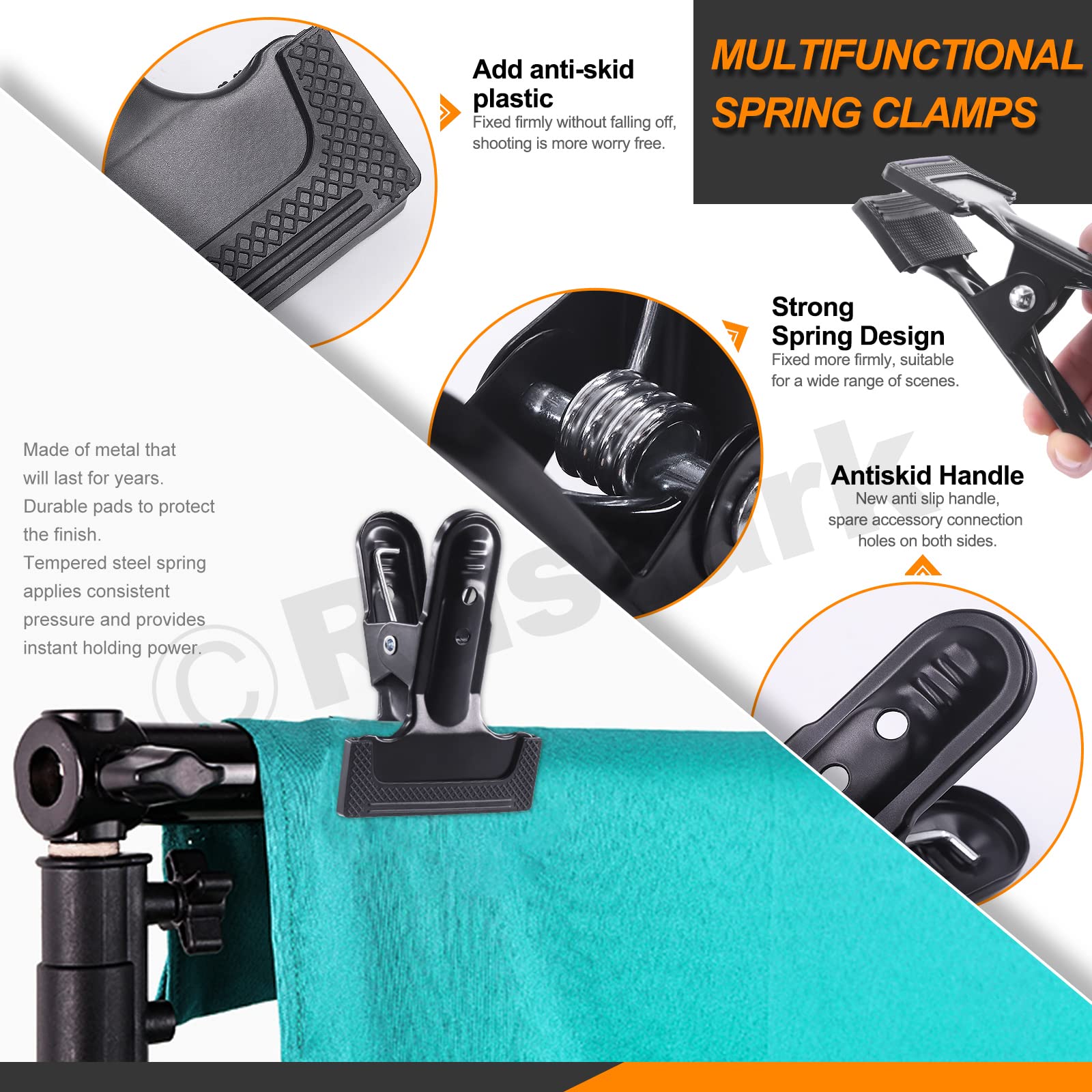 Rustark 22Pcs Backdrop Heavy Duty Spring Clamps Elastic Photo Clips Holder Clips Assortment Kit W Curtain Clips Backdrop Rings M