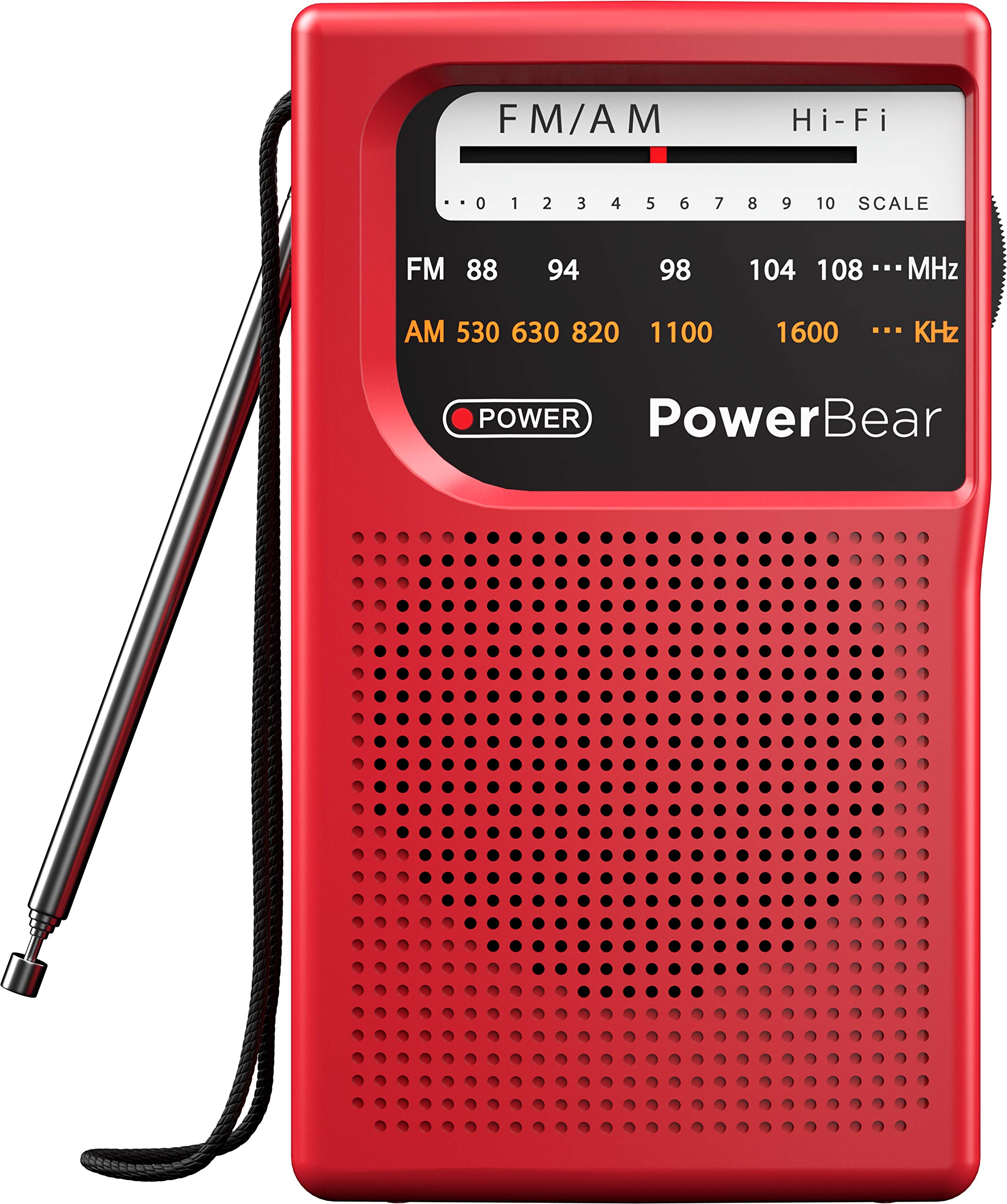 PowerBear Portable Radio | AM/FM, 2AA Battery Operated with Long Range Reception for Indoor, Outdoor & Emergency Use | Radio wit