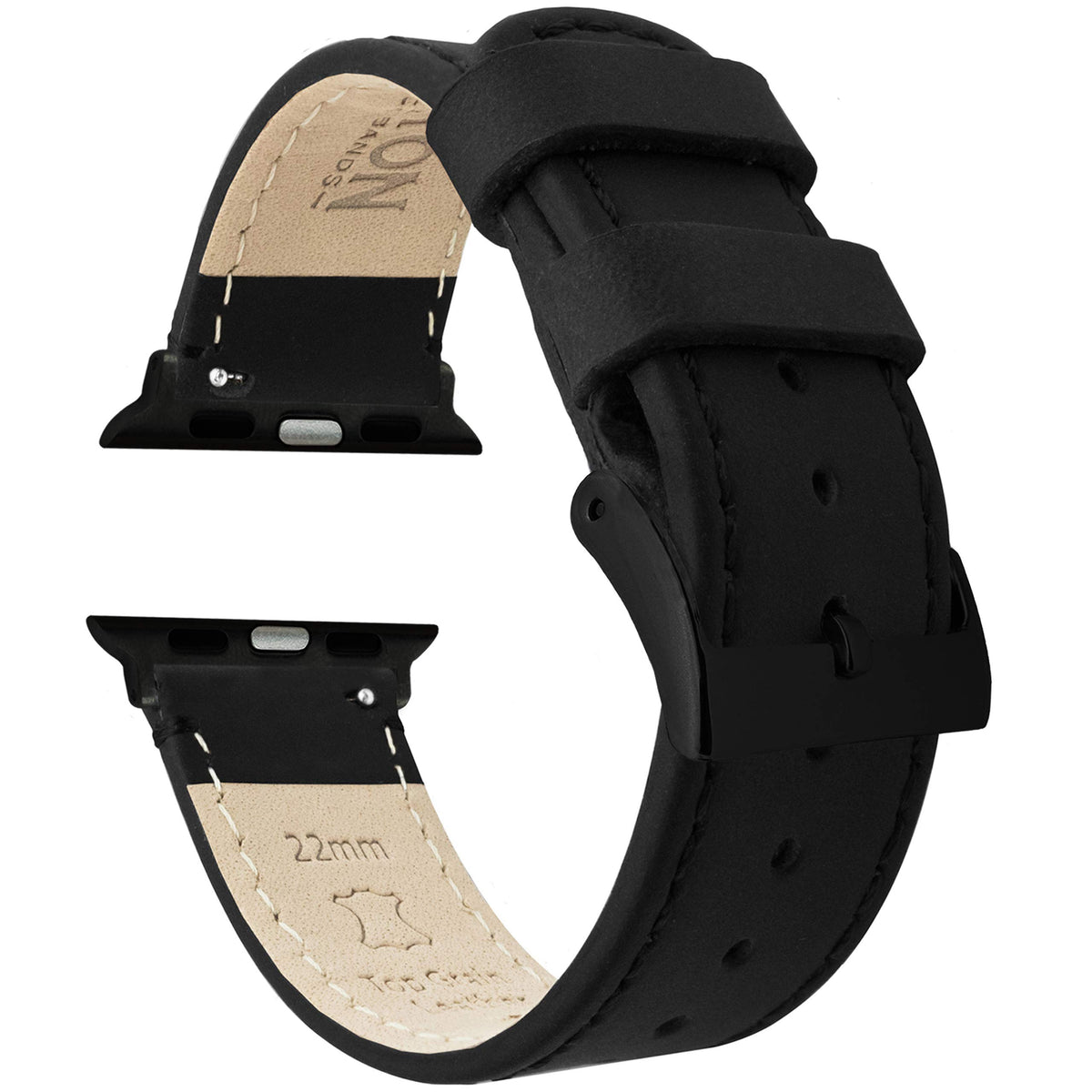 42Mm/44Mm/45Mm/49Mm Black   Barton Top Grain Leather Watch Bands Compatible With All Apple Watch Models   Black Hardware