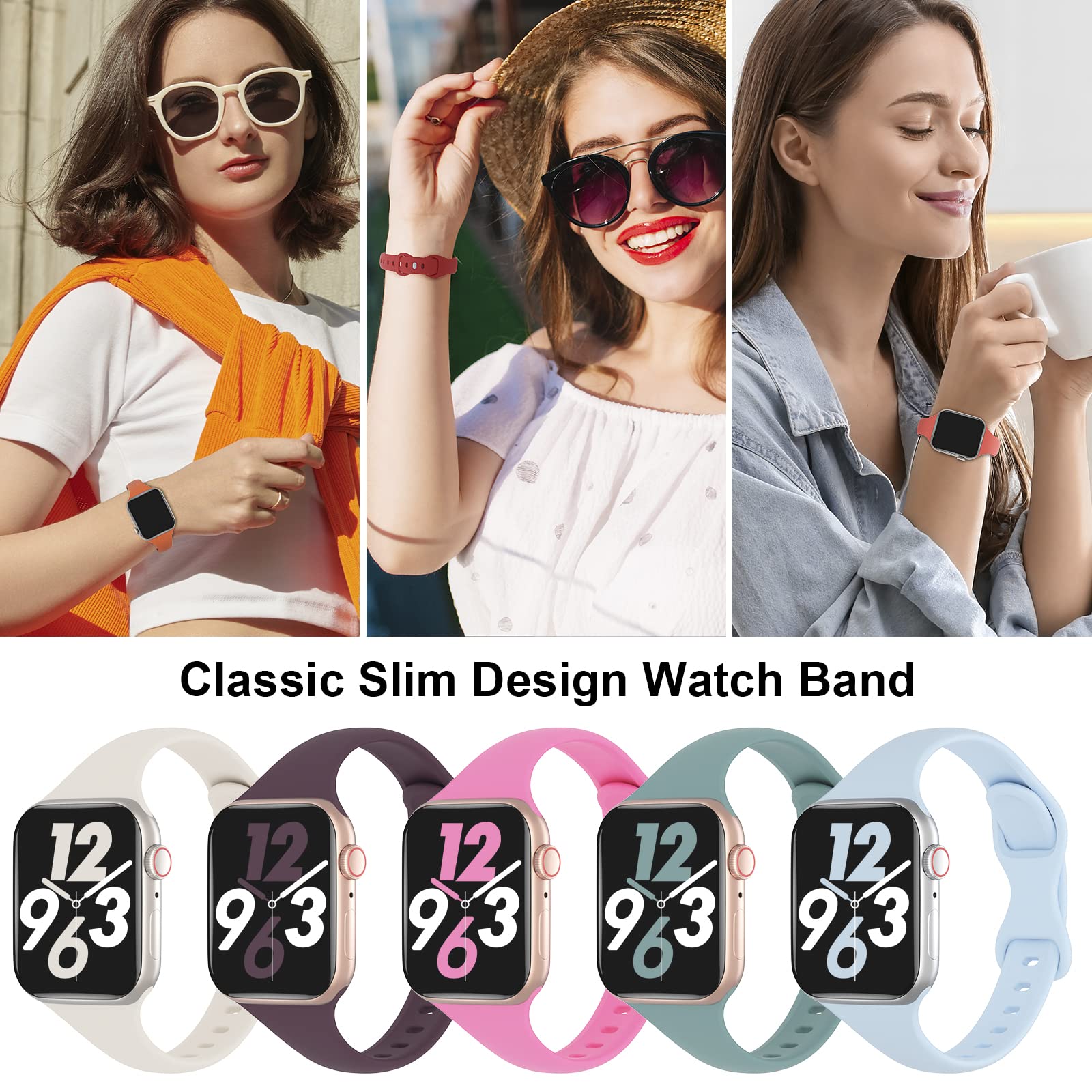 5 Pack Silicone Slim Bands Compatible With Apple Watch Band 38Mm 42Mm 40Mm 44Mm 41Mm 45Mm 46Mm 49Mm, Soft Narrow Sport Strap Thi