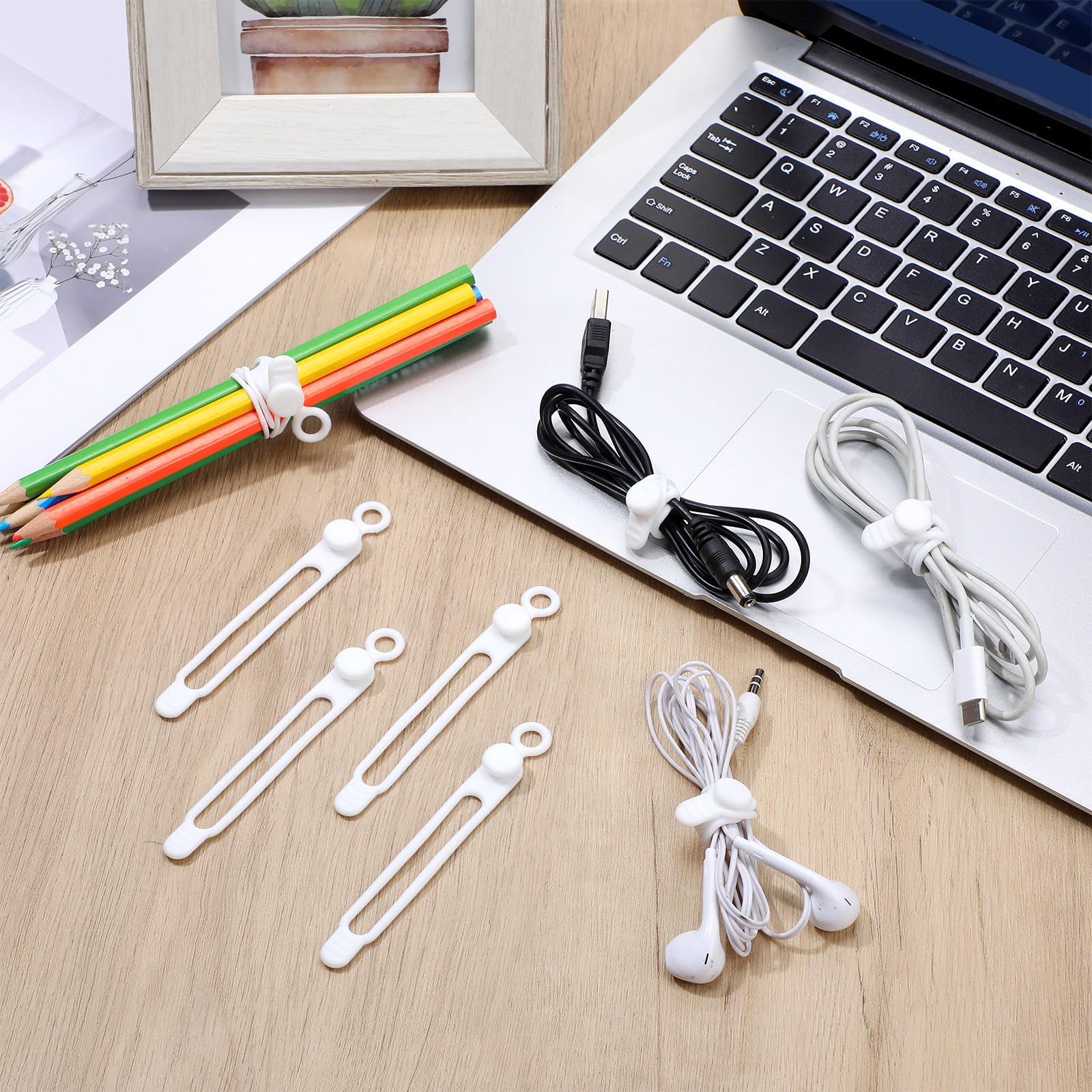 Nuanchu 40 Pcs Silicone Cable Ties Reusable Holder Strap Cord Ties Adjustable Cable Straps Charging Cable Organizer For Fastenin