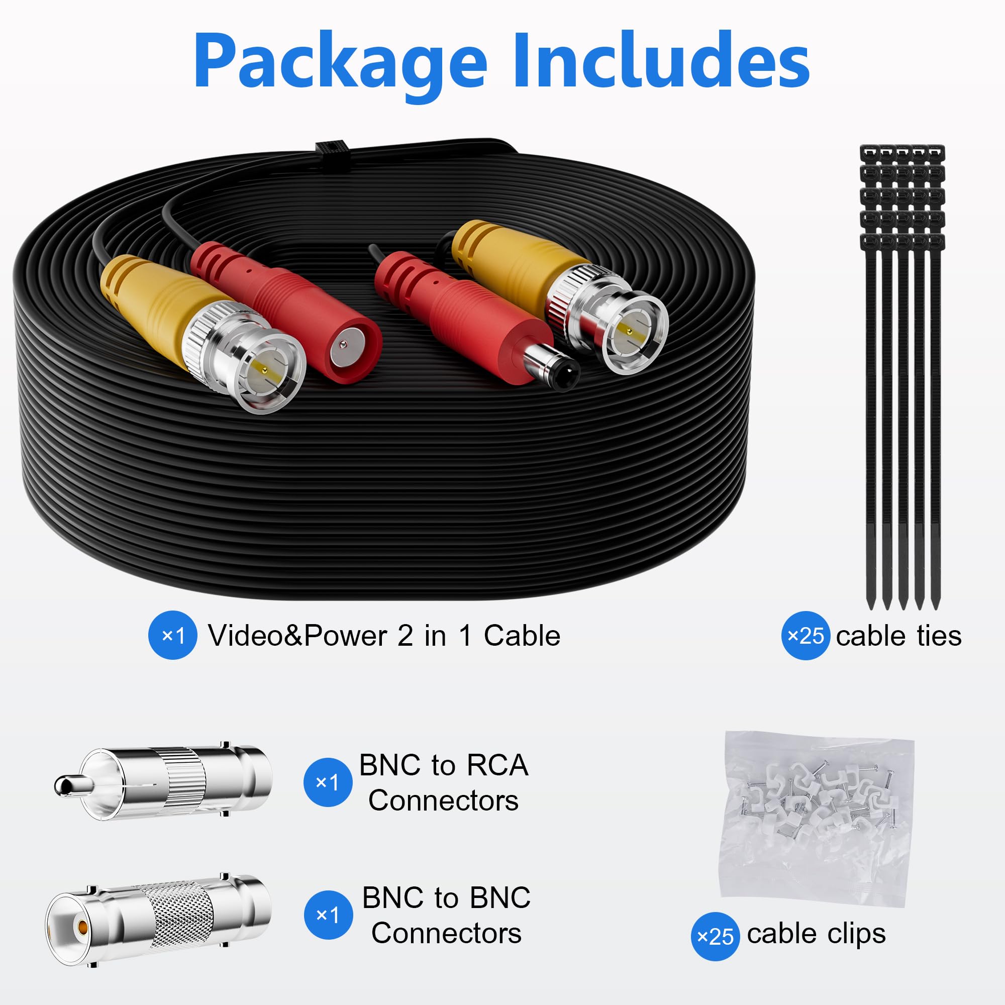 Elecan Bnc Cable 150 Ft All In One Siamese Video Power Security Camera Cable, Black Bnc Extension Wire Cord For All Max 5Mp Hd C