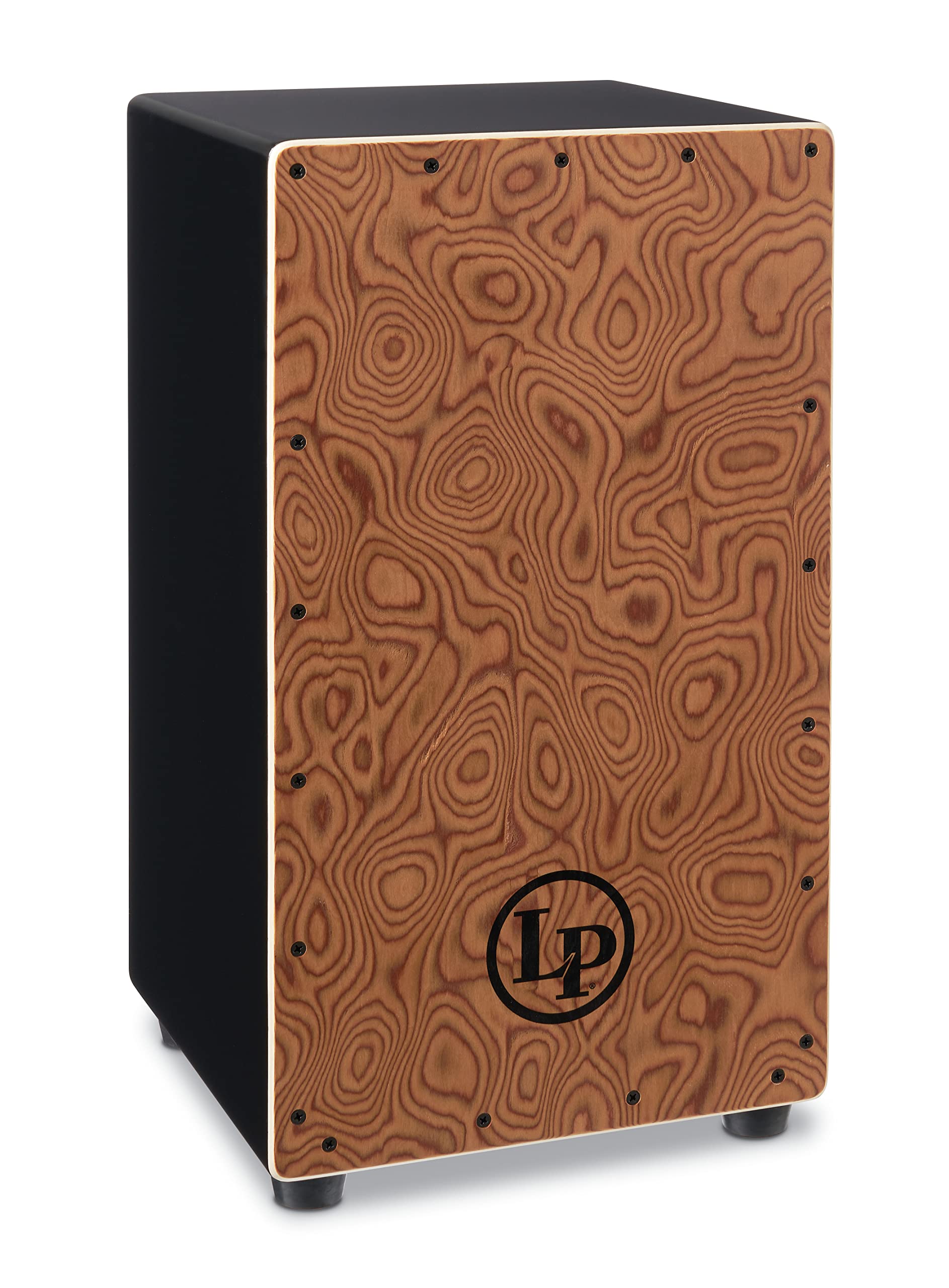 Latin Percussion Box Exotic Cajon, Black with Figured Cerice Craftwood Soundboard, H19 W11 D10 (LP1428NYFCK)