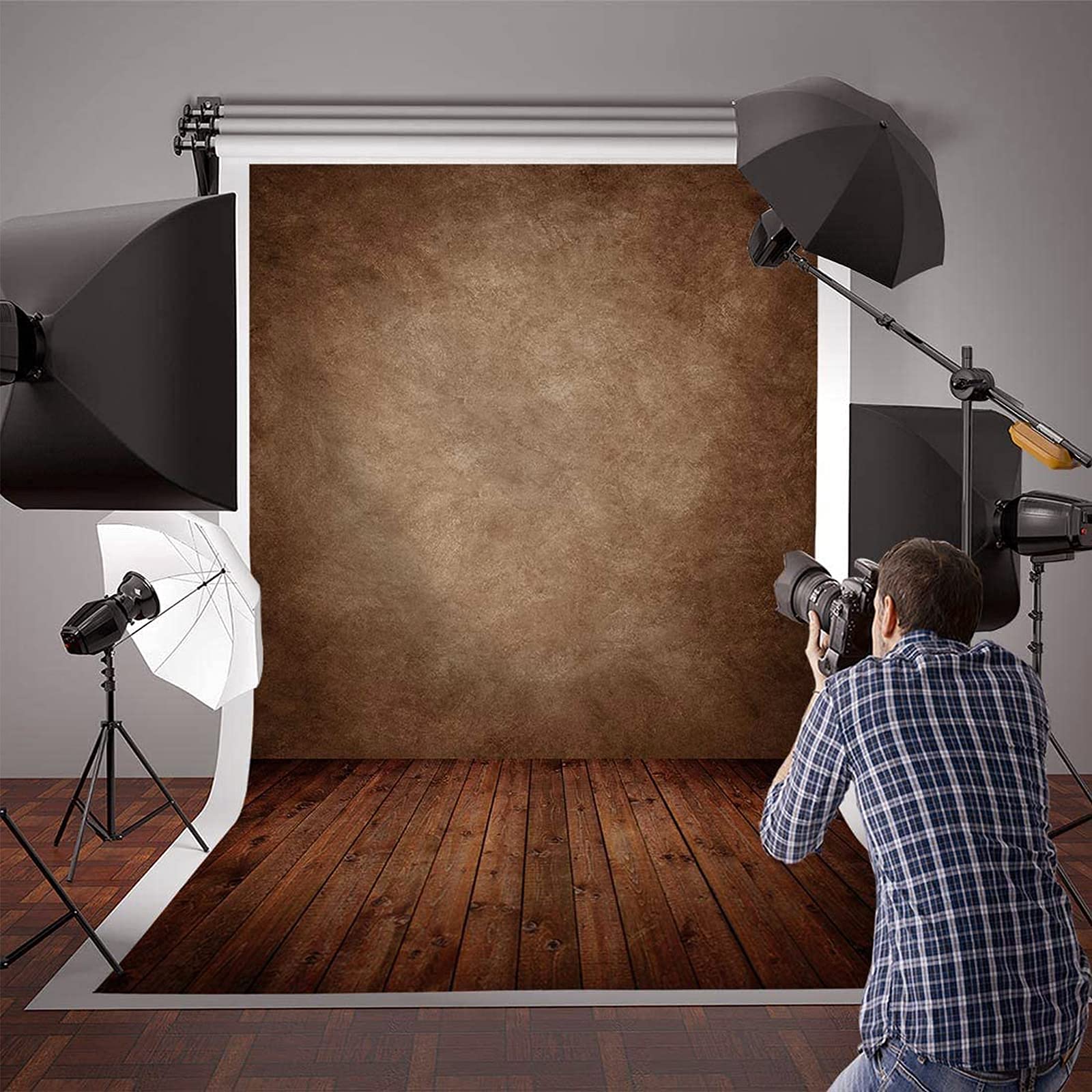Allenjoy 5X7Ft Soft Fabric Brown Wall With Wooden Floor Photography Backdrop Newborn Baby Photoshoot Abstract Portraits Photo Ba