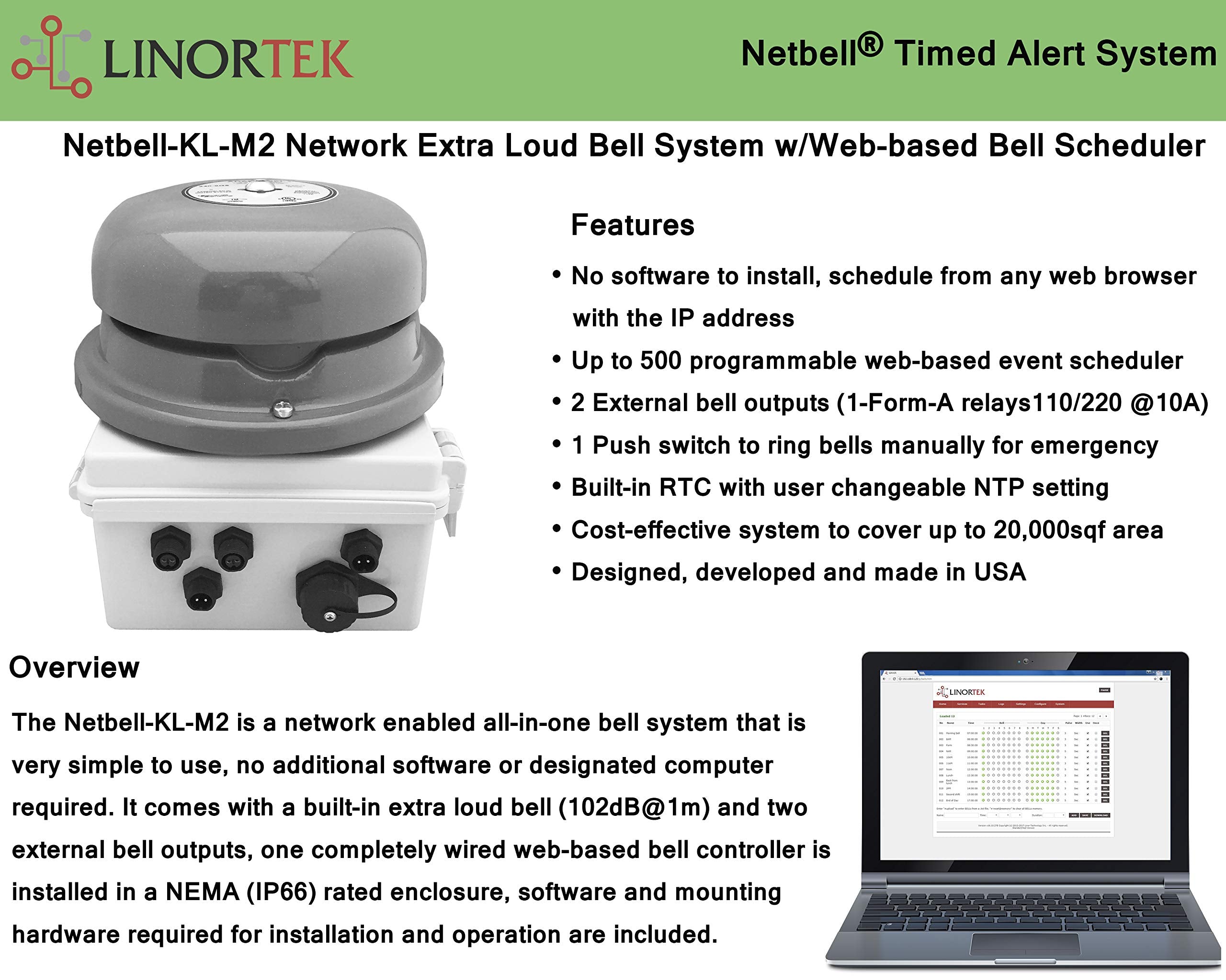 Netbell Kl M2 Web Based Automatic All In One Extra Loud Break Bell System W/Programmable Bell Timer Controller