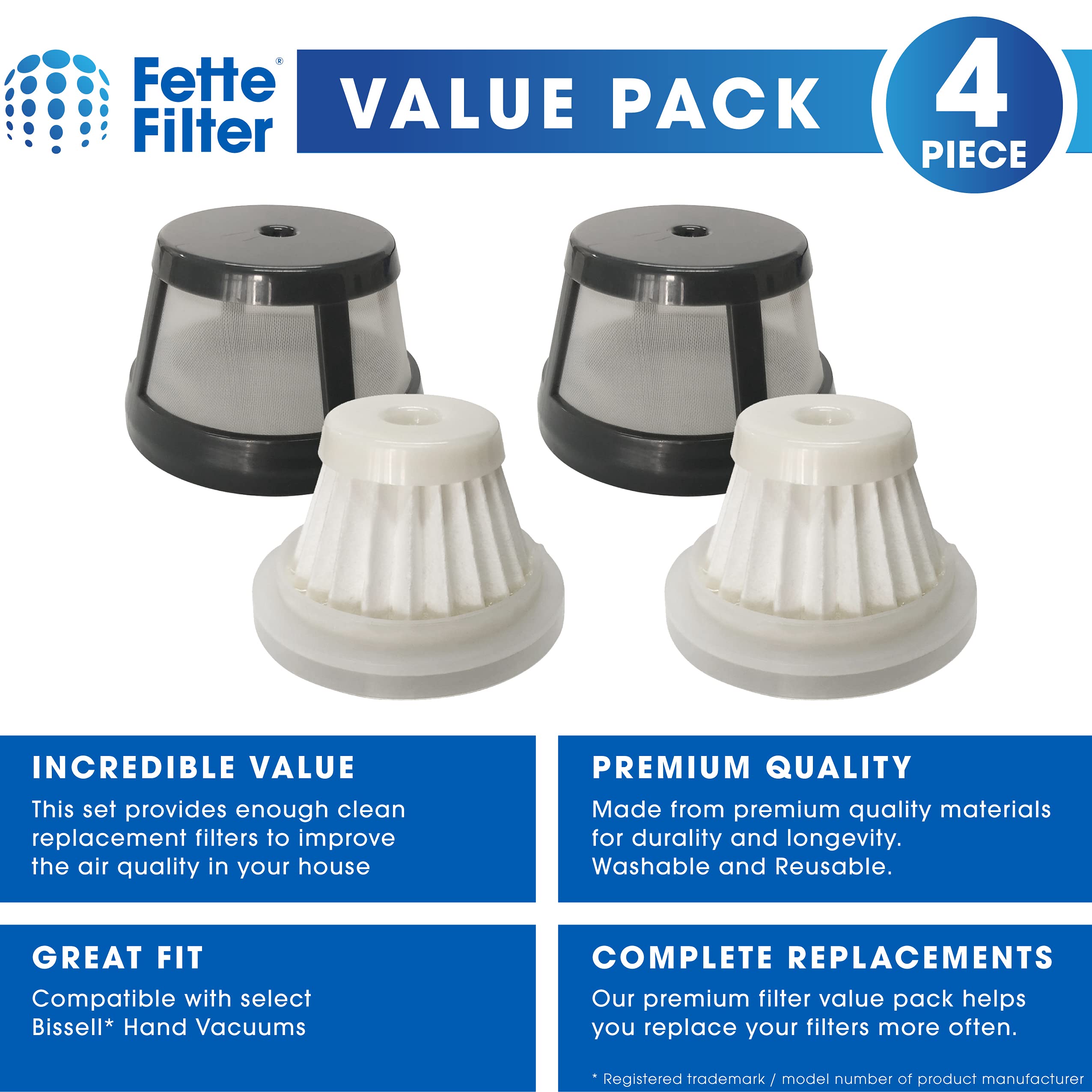 Fette Filter   1624405 Replacement Filter Compatible With Bissell Aeroslim & Turboslim Hand Vacuum Models 29869,29861, 29867, 29