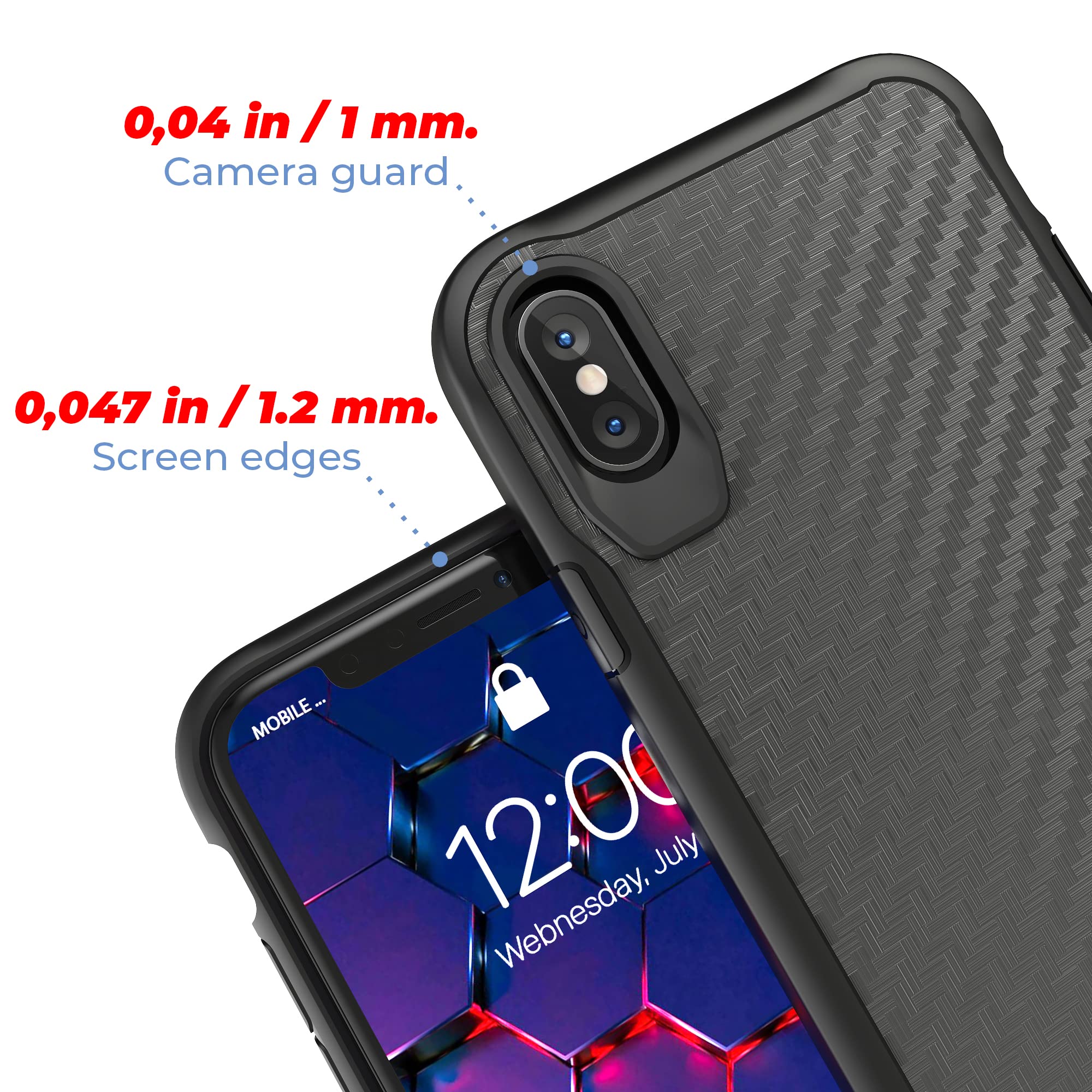 Kitoo Designed For Iphone X Case/Designed For Iphone Xs Case, Carbon Fiber Pattern, 10Ft. Drop Tested, Wireless Charging   Black