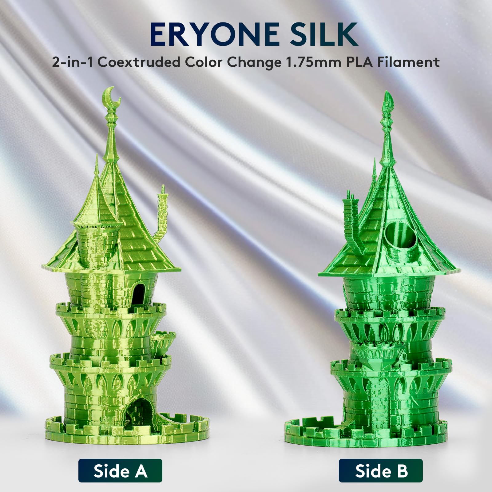 Eryone Silk Dual Color Filament Pla 3D Printer 1.75Mm +/  0.03Mm, Coextrusion Filament Pla Shiny Filament 1Kg(2.2Lbs), Yellow Gr