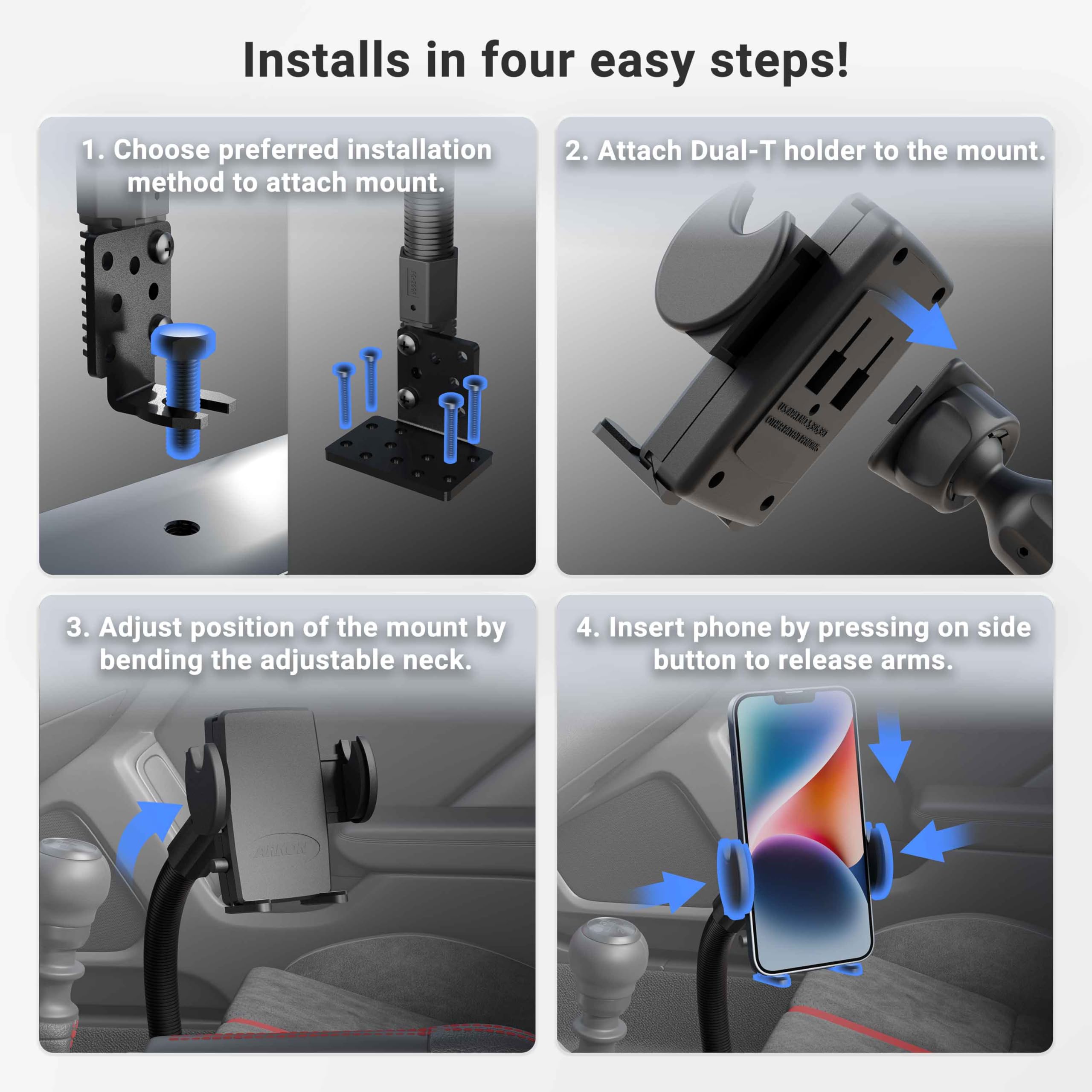 Arkon Mounts - Phone Holder With Car Seat Rail Mount | Car Phone Stand With Flexible 22'' Arm | Professional-Grade Durability |