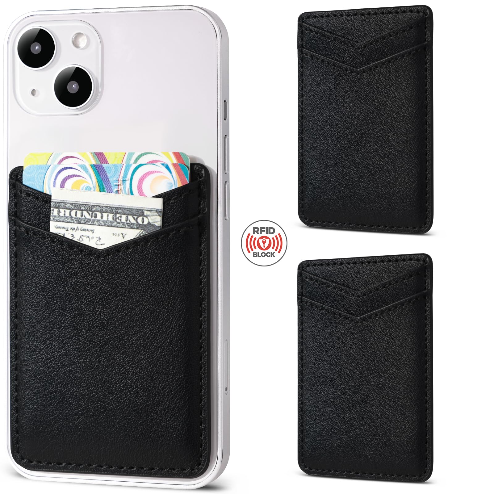 Fulgamo 2Pack Phone Wallet,Leather Phone Card Holder Adhesive Stick On Credit Card Pocket For Back Of Phone Case Iphone And Andr